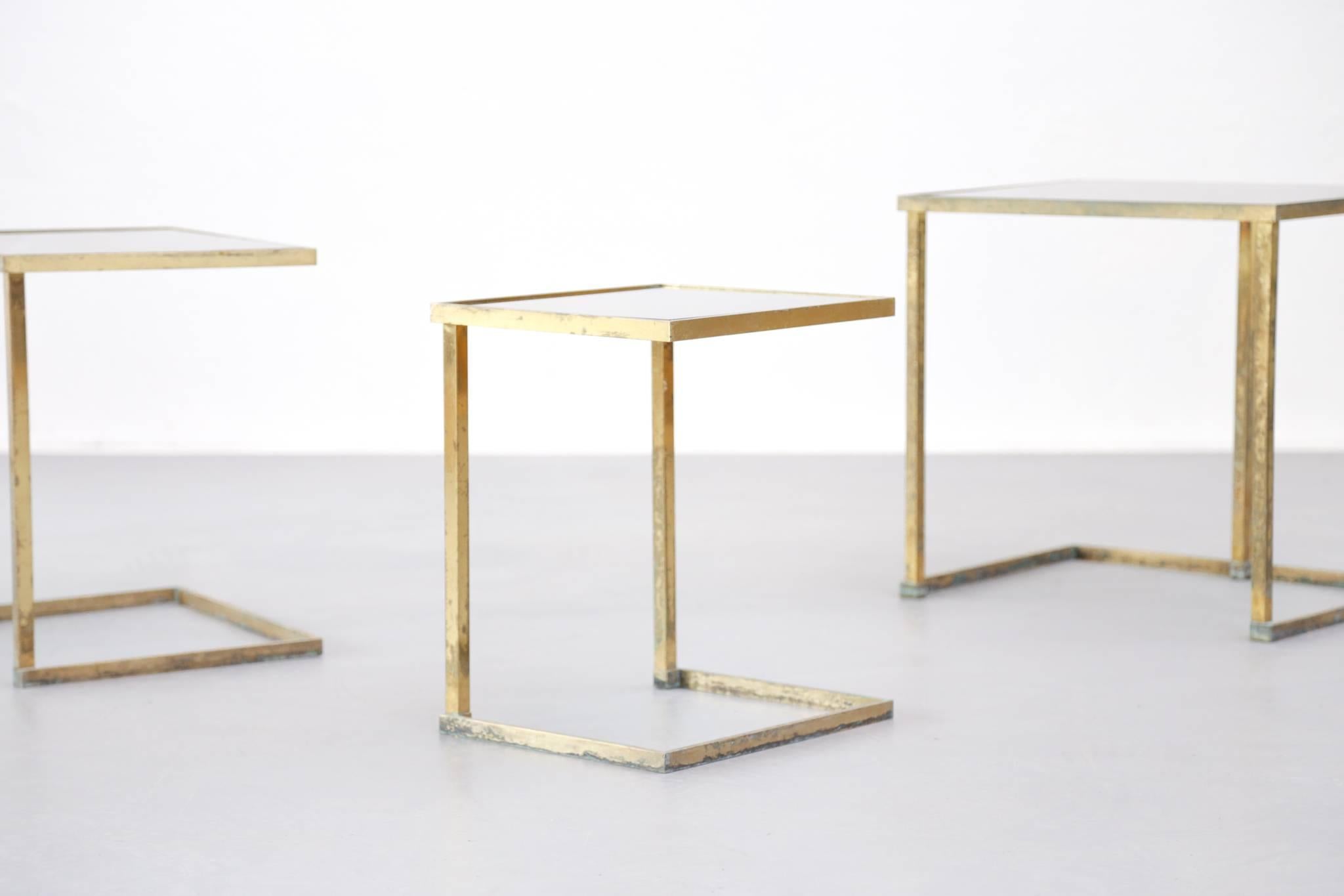 Nesting Brass Tables 1960s with Mirror on Top For Sale 5