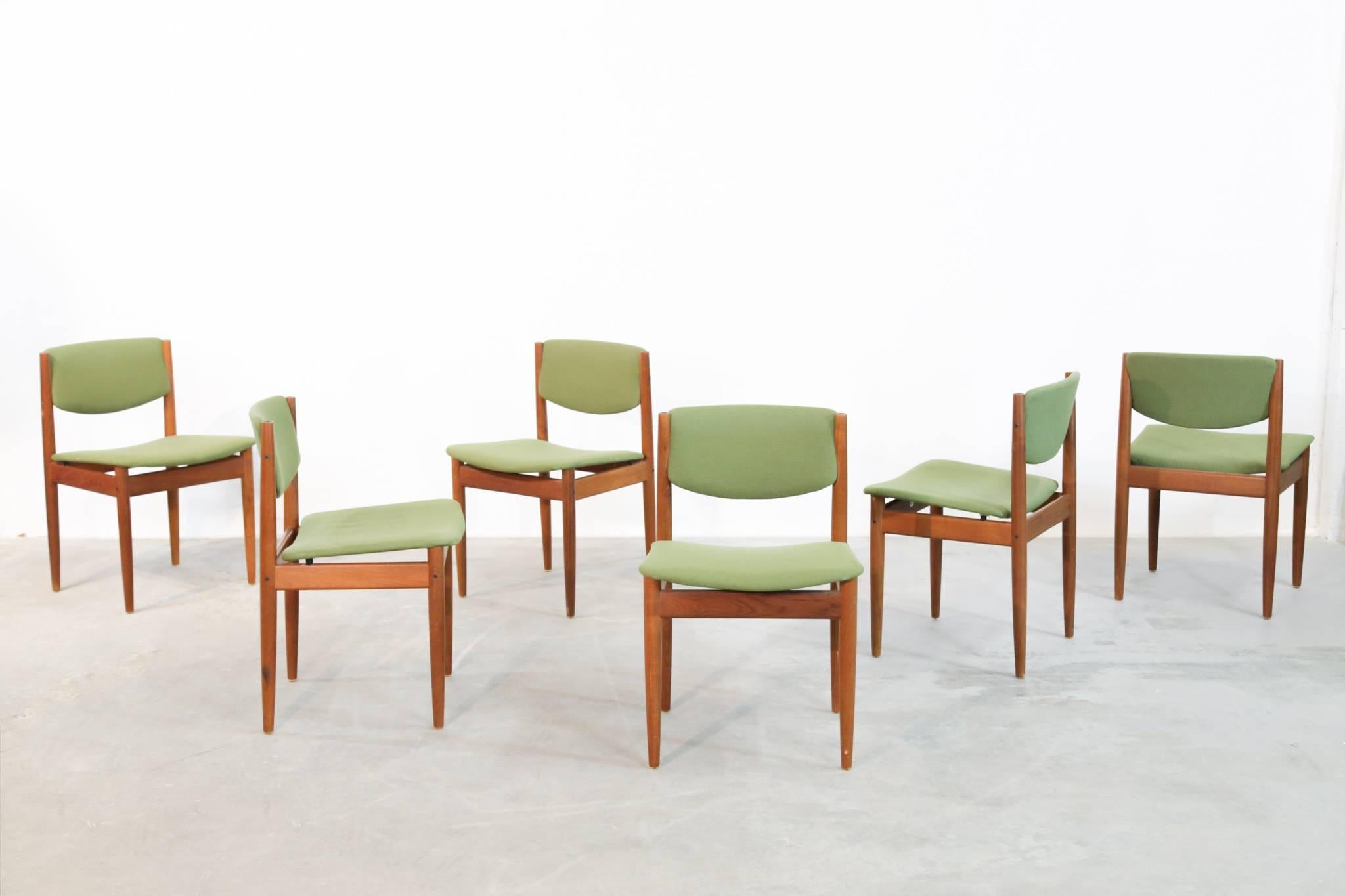 Danish Set Six Teak Finn Juhl Chairs Model 197 Scandinavian For Sale