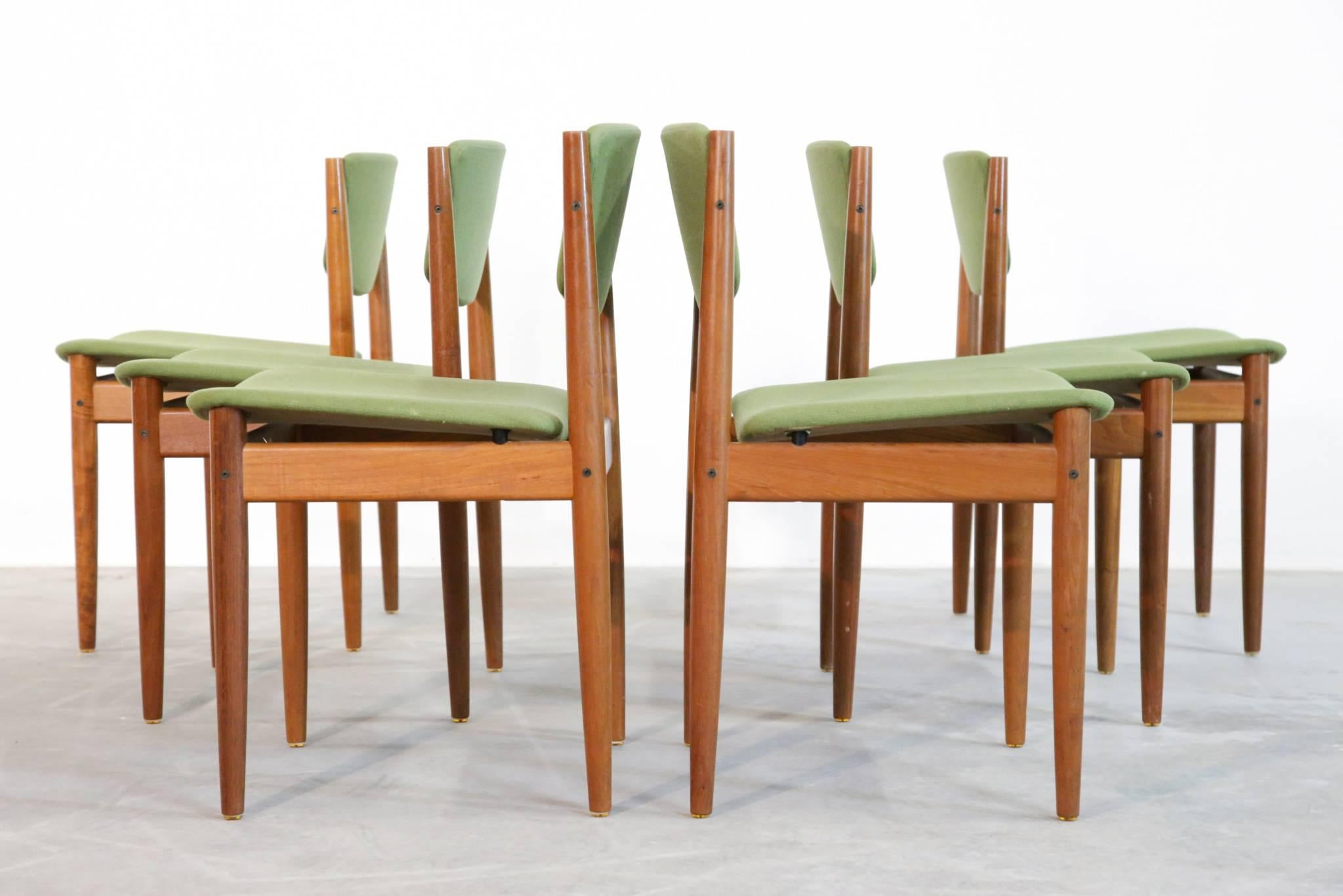 Set Six Teak Finn Juhl Chairs Model 197 Scandinavian For Sale 1