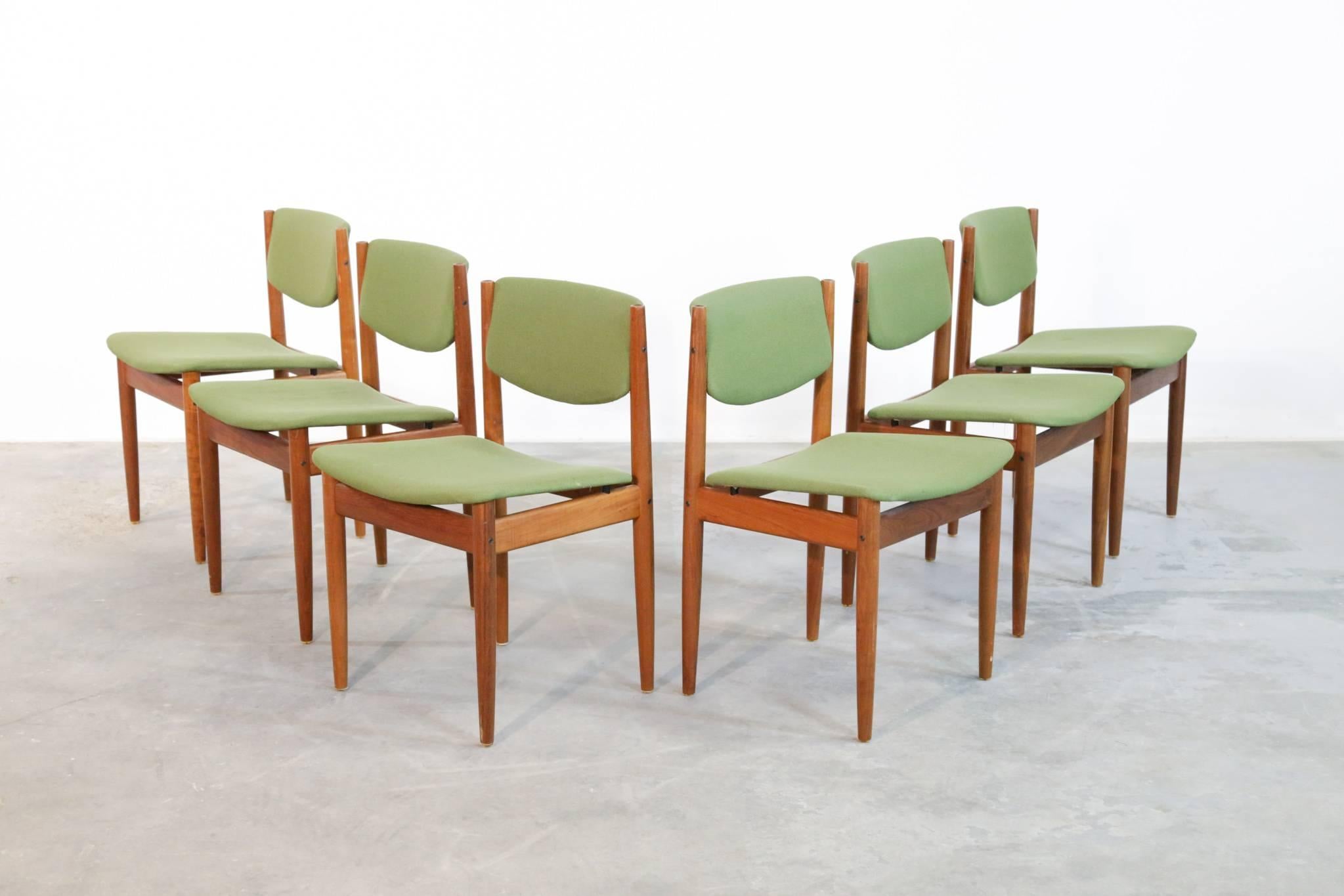 Set Six Teak Finn Juhl Chairs Model 197 Scandinavian For Sale 2