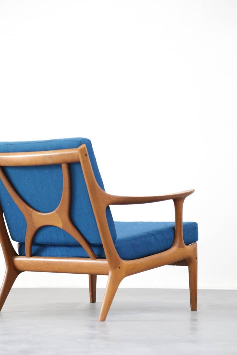 Teak Scandinavian Blue Chair, 1960s