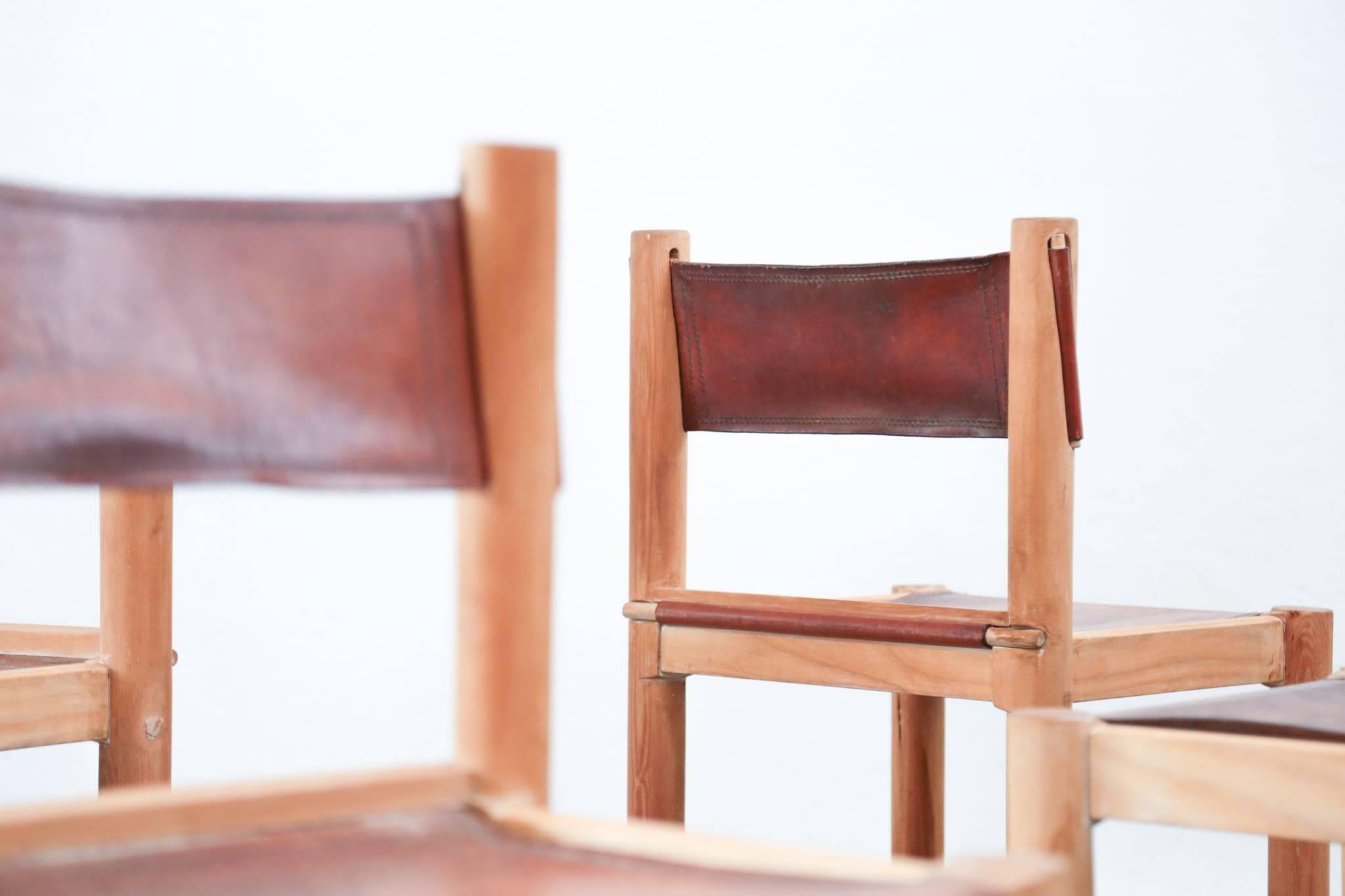 Set of Four Ash and Leather Chairs, French Midcentury 1960s, Pierre Chapo Style 3