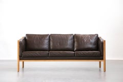 Scandinavian Sofa Brown Leather and Oak, 1970s