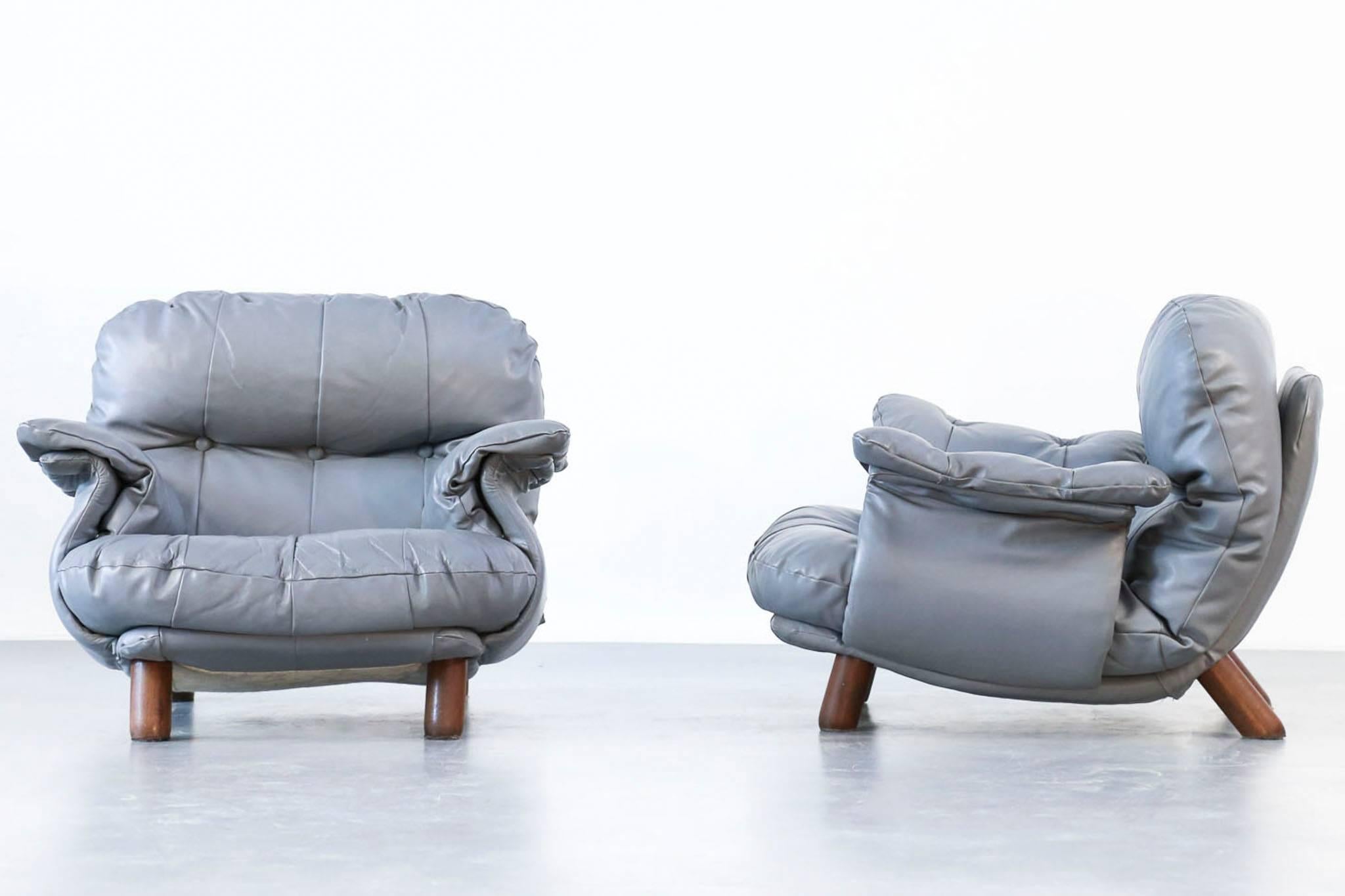 Steel Pair of Lounge Chairs by E. Cobianchi, Italian Design 