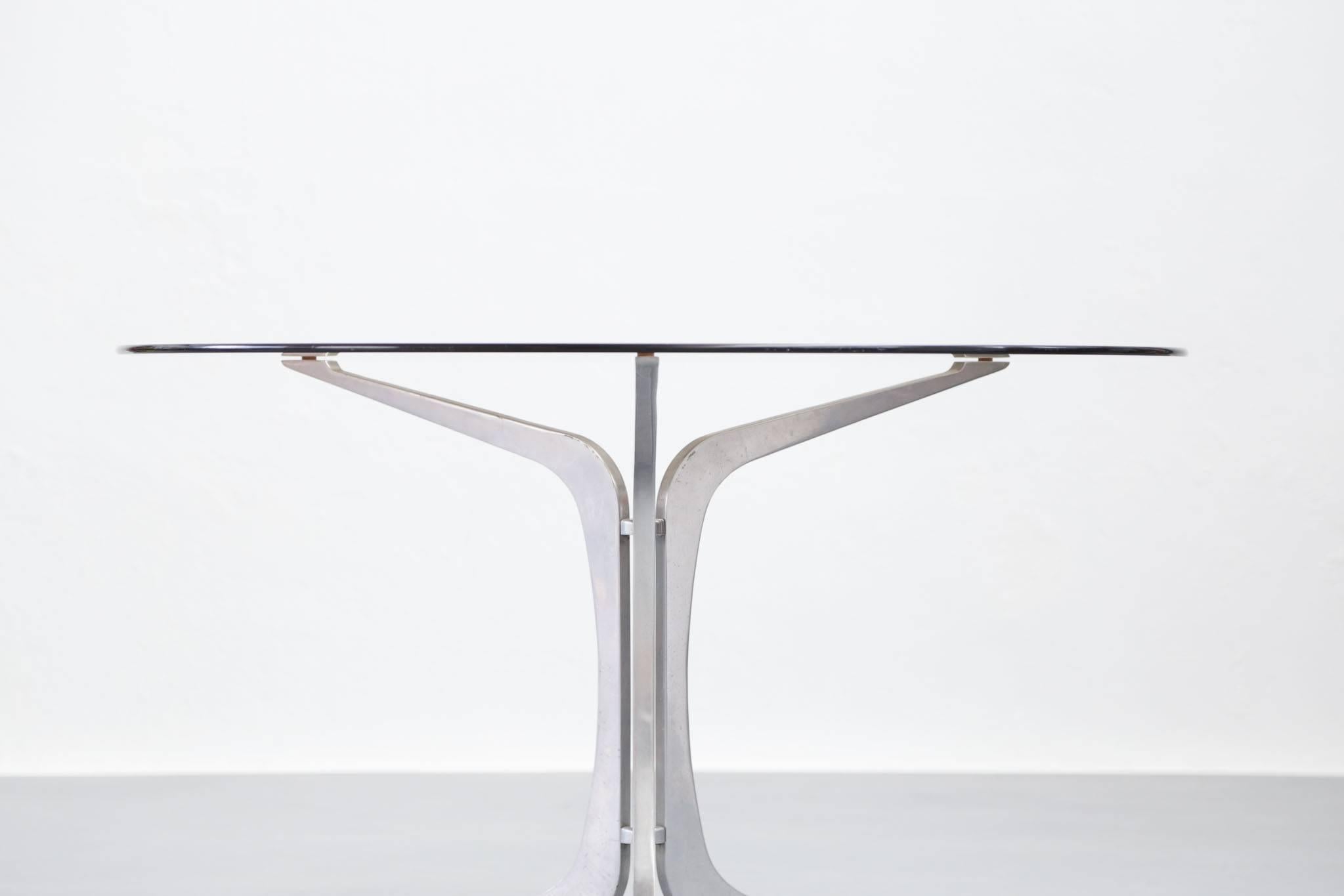 Modernist Dining Table 1960s Smoked Glass In Good Condition In Lyon, FR
