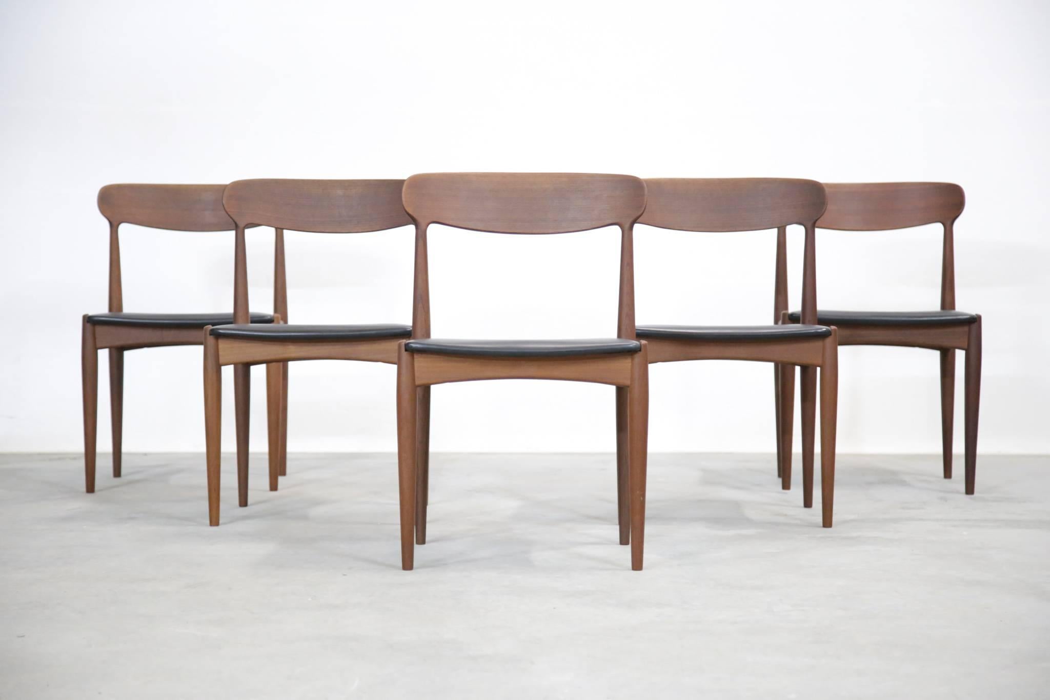 Faux Leather Set of Five Danish Chairs, Johannes Andersen
