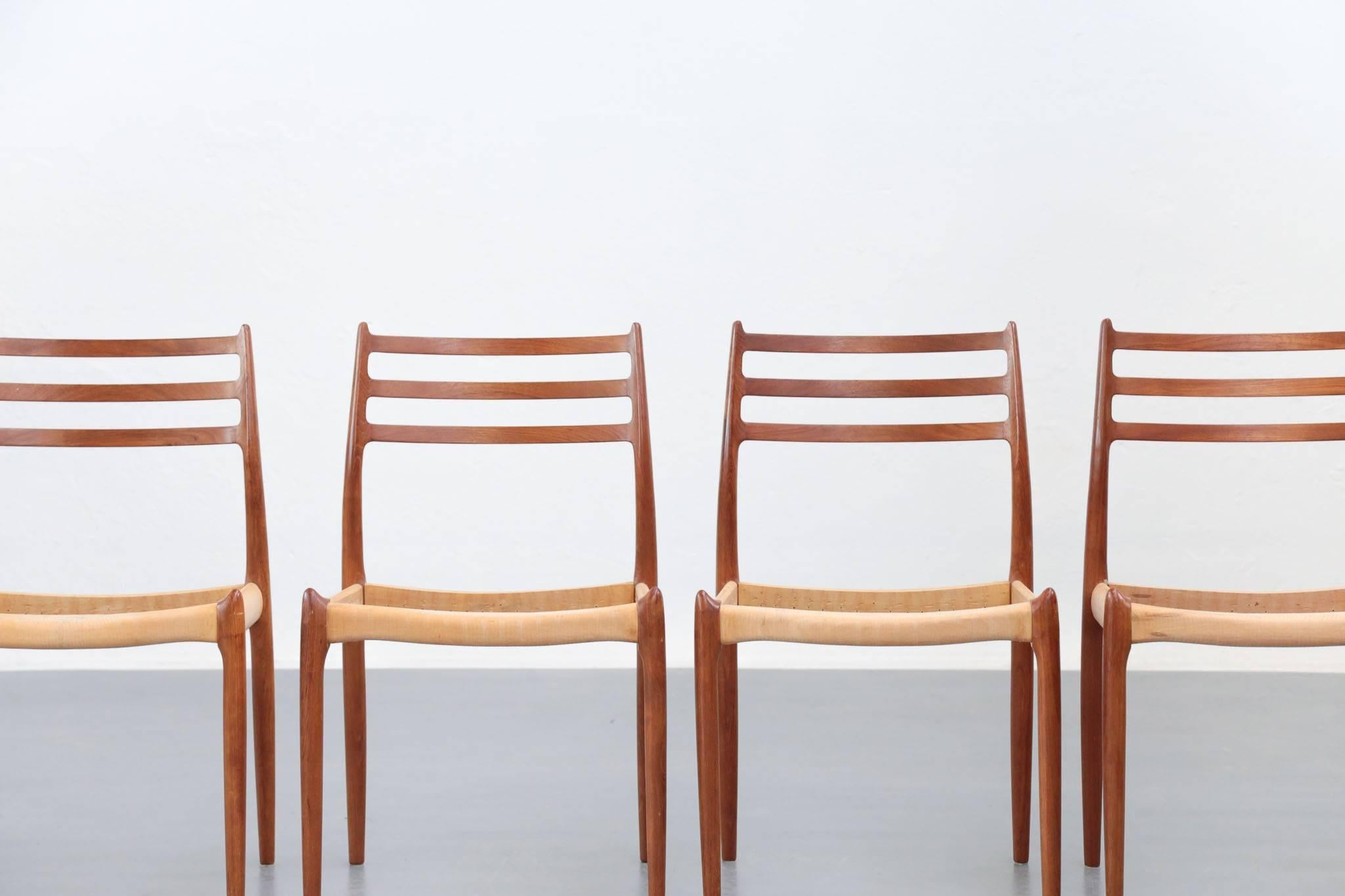 Scandinavian Modern Set of Six Danish Chairs Niels O. Moller Model 78