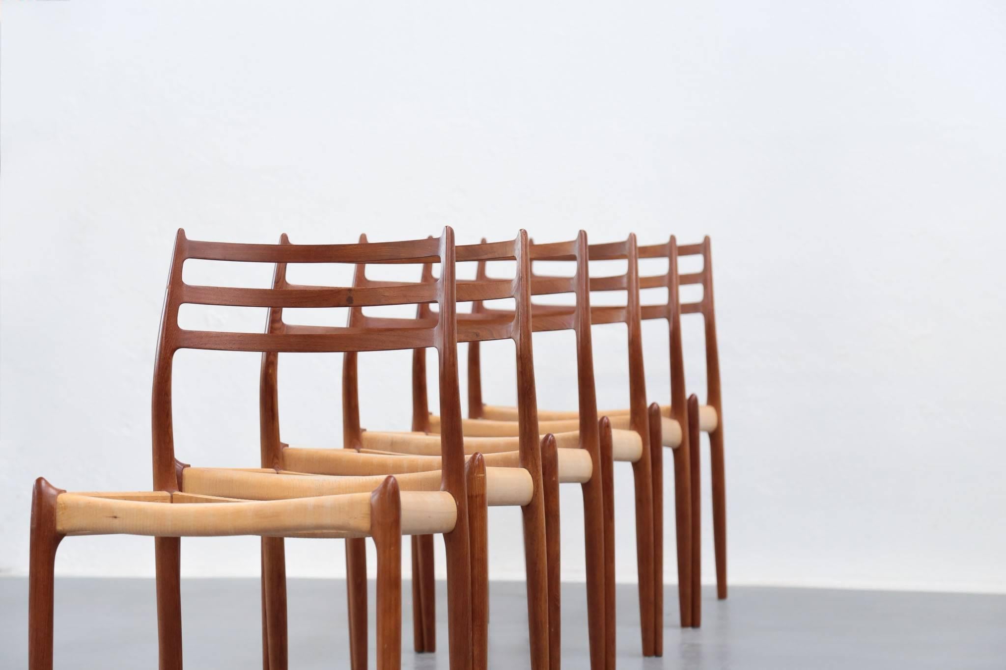 Teak Set of Six Danish Chairs Niels O. Moller Model 78