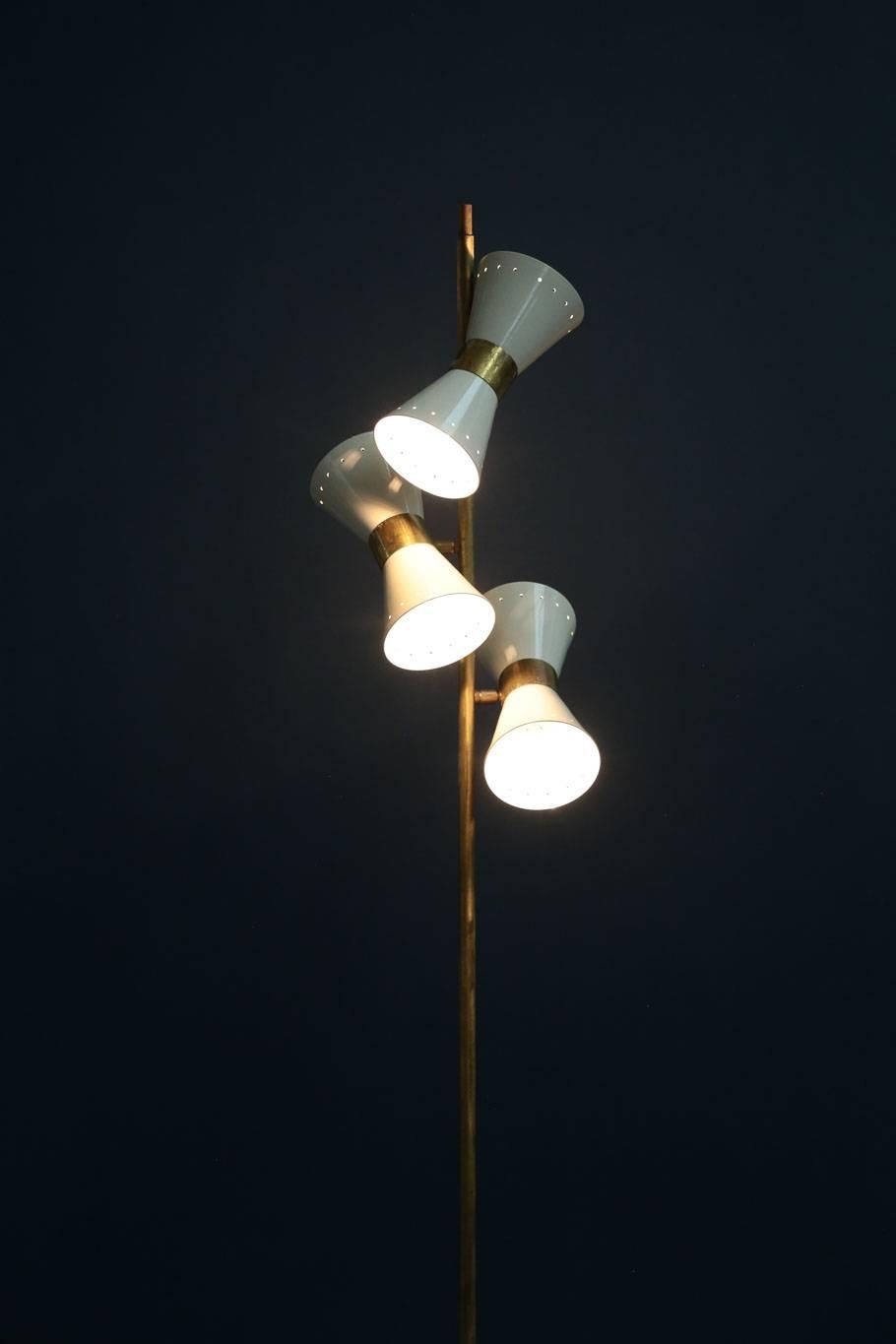 Italian floor lamp made of brass, marble and metal lampshade.