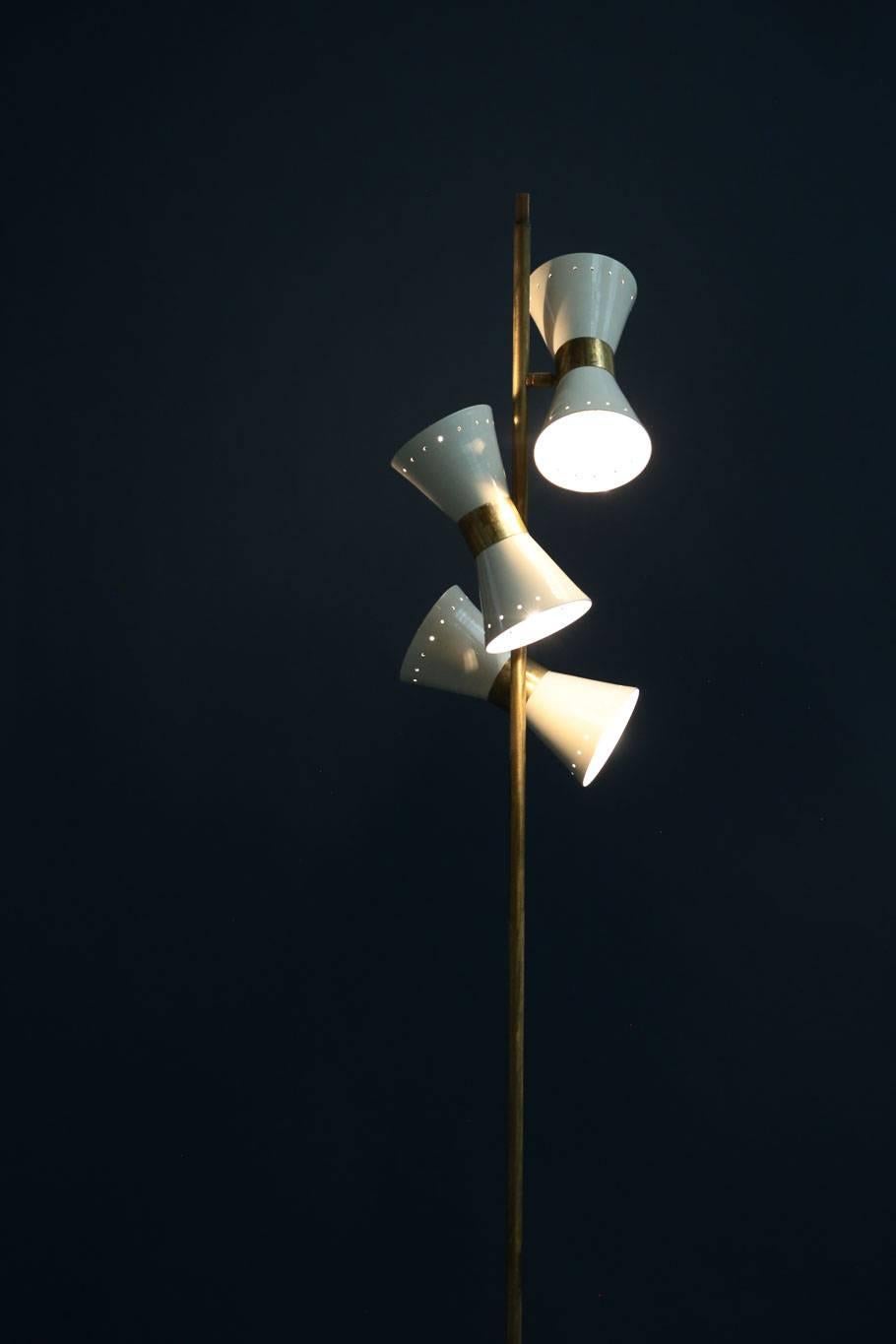 Mid-Century Modern Italian Brass Floor Lamp Three Spotlight