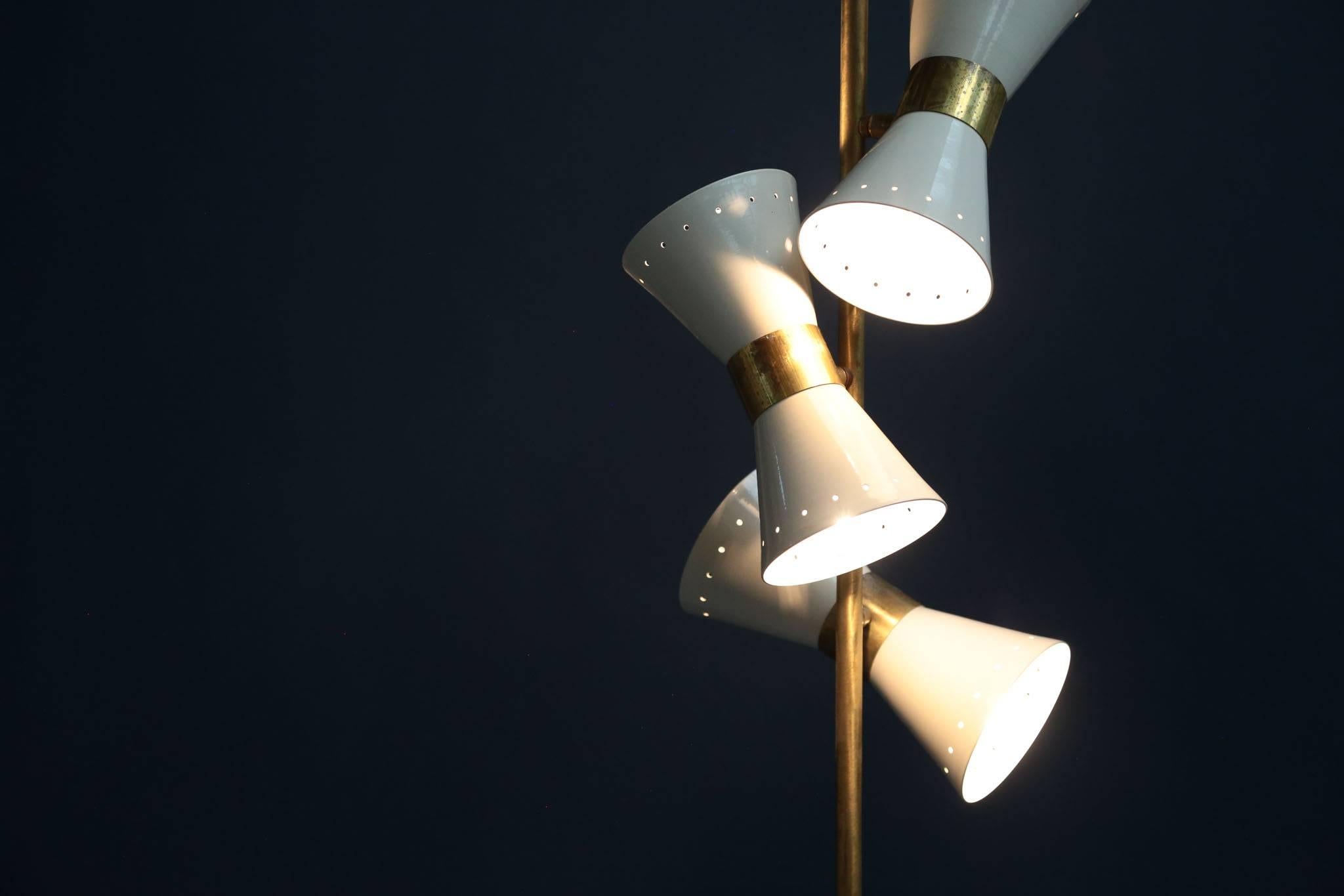 Unknown Italian Brass Floor Lamp Three Spotlight