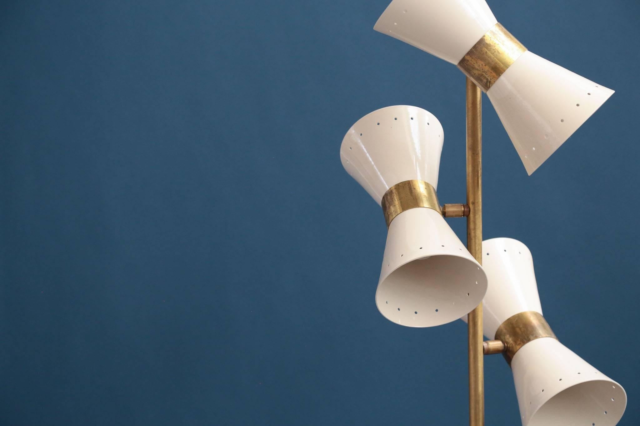 20th Century Italian Brass Floor Lamp Three Spotlight