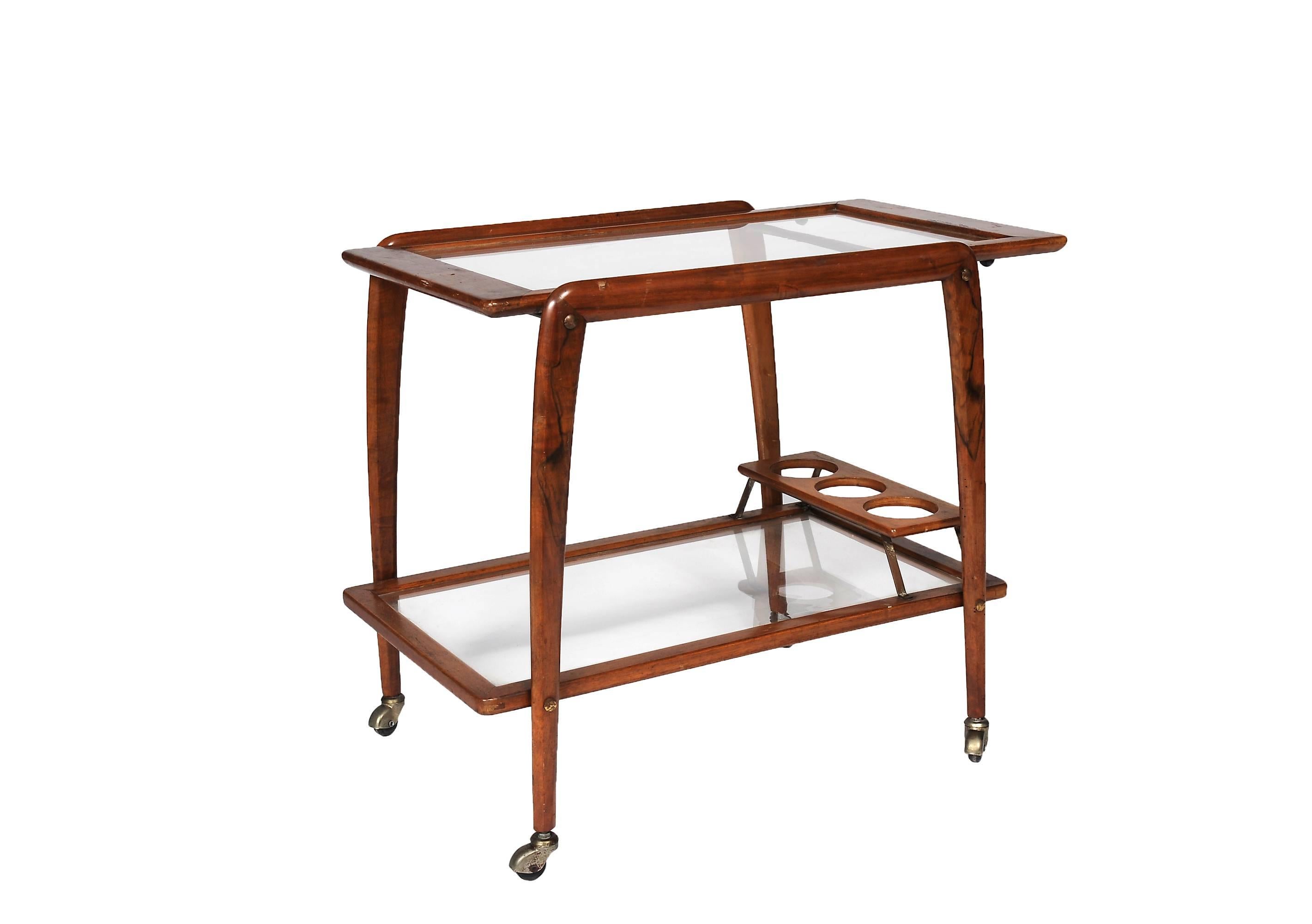 Italian Midcentury Walnut Bar Cart by Ico Parisi In Excellent Condition In Roma, IT
