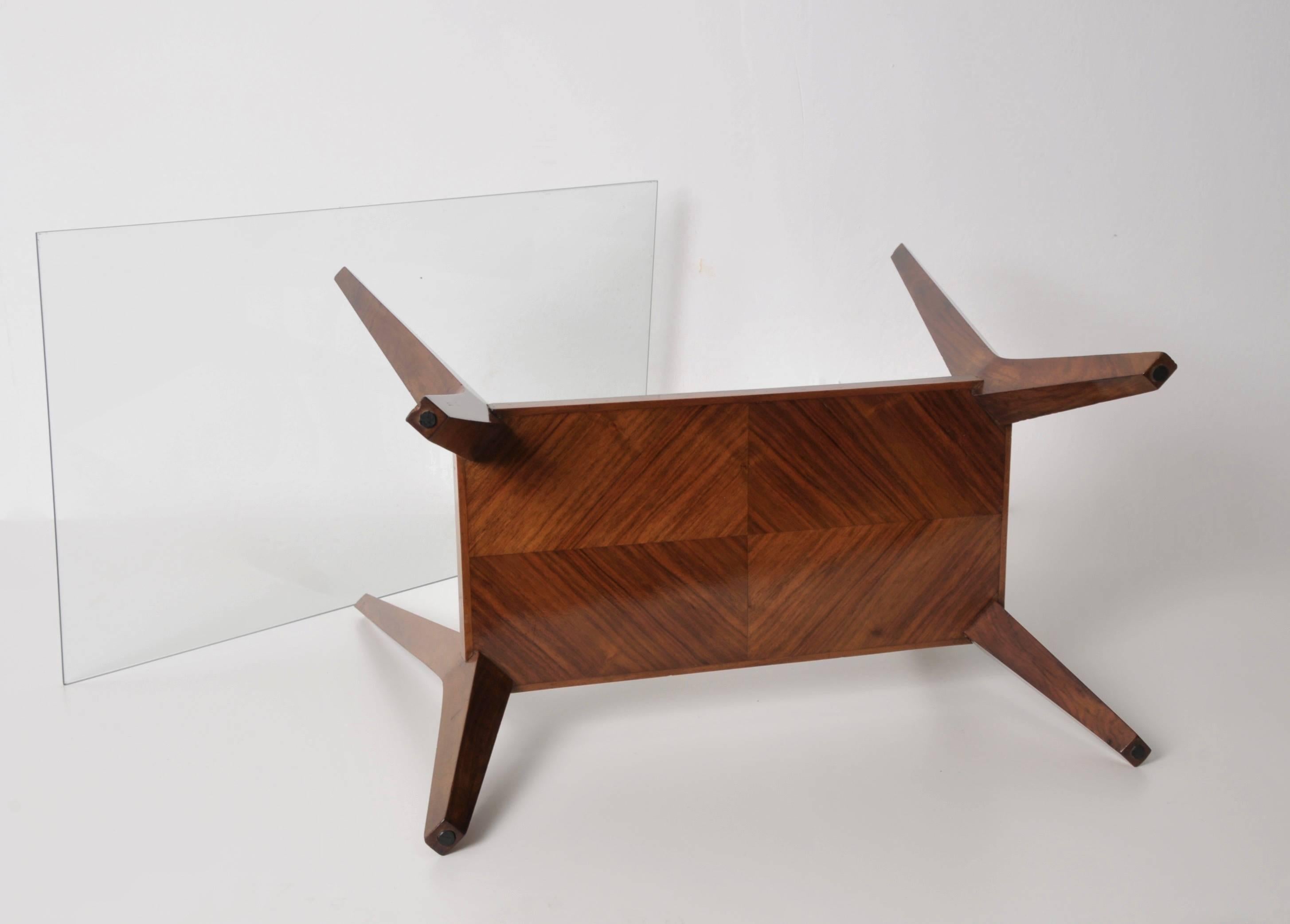 Glass 1950s Cesare Lacca, Coffee Table Walnut Mid-Century Modern
