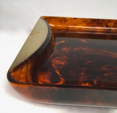 Tortoiseshell Serving Tray Made of Lucite and Brass by Guzzini
