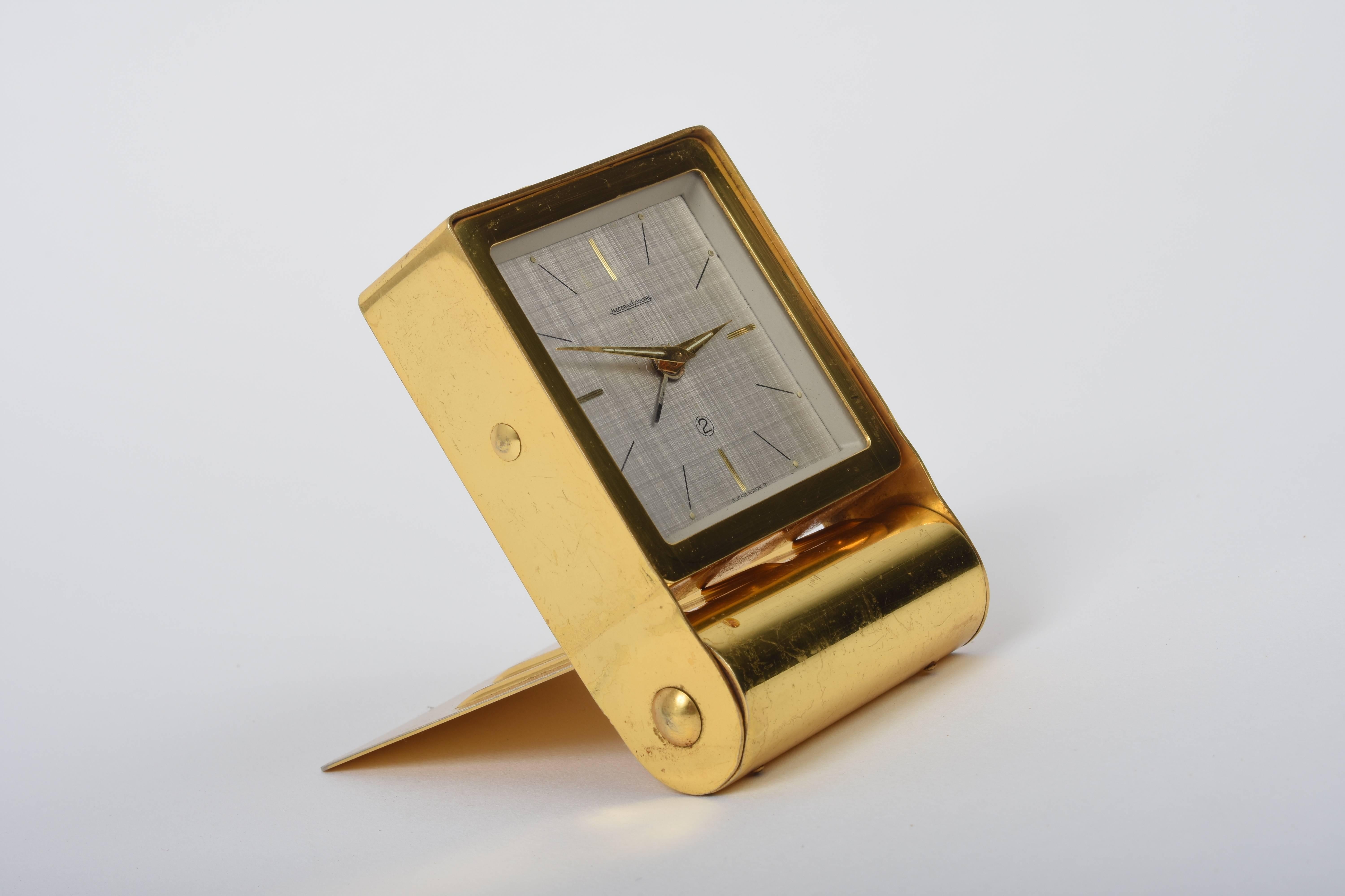 Jaeger Le Coultre Travel Alarm, Table Clock Gold-Plated Metal, Switzerland In Good Condition In Roma, IT