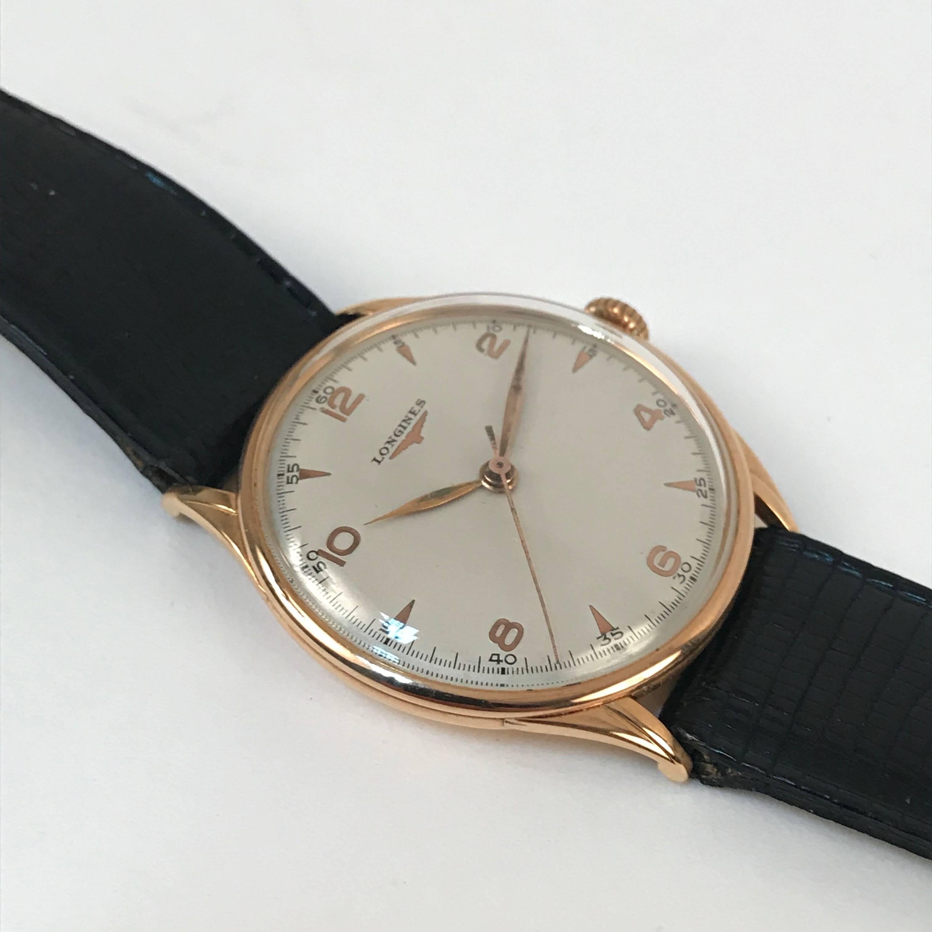Mid-20th Century Longines Watch in Pink Gold, Manual Charge Extra Large, 1950s