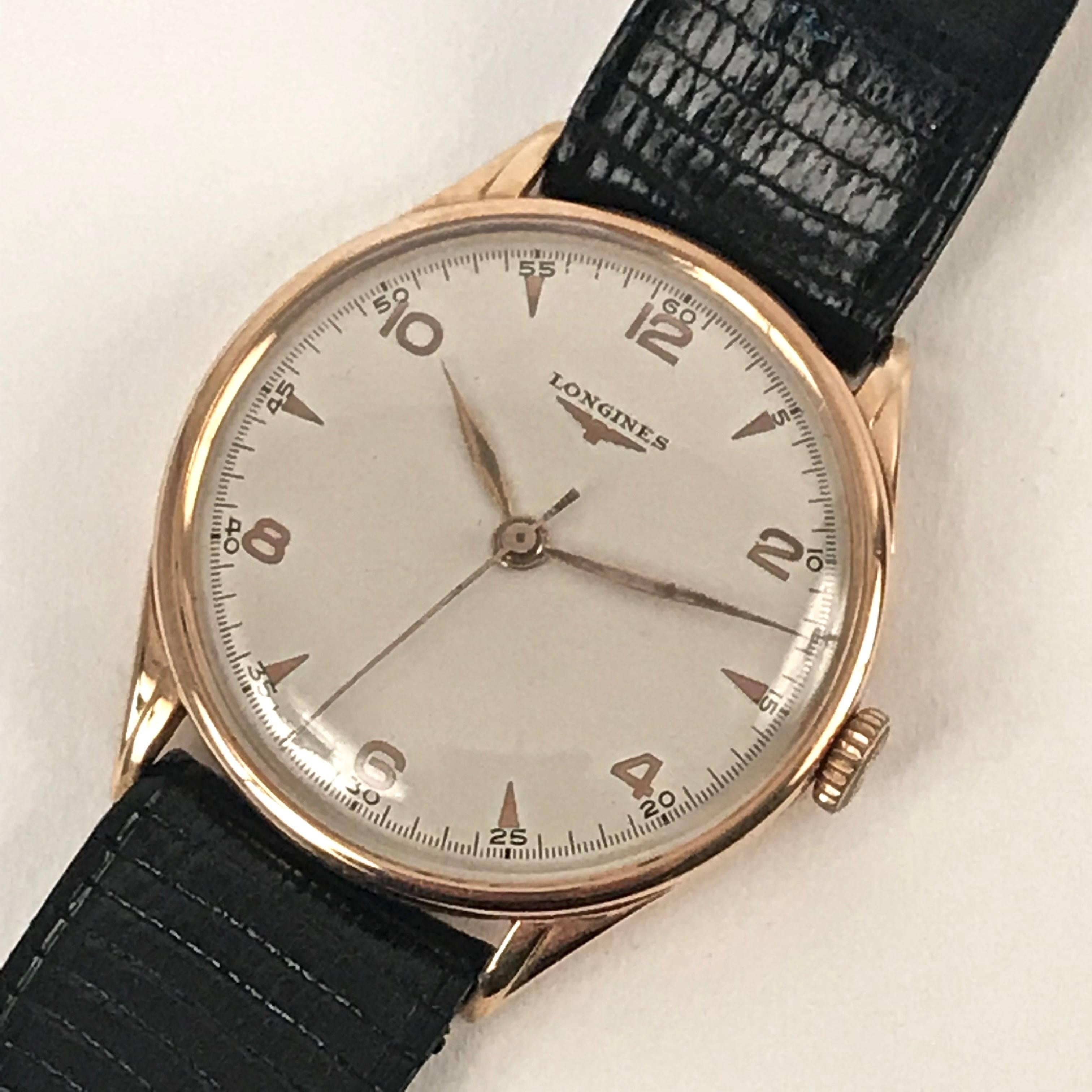 Mid-Century Modern Longines Watch in Pink Gold, Manual Charge Extra Large, 1950s