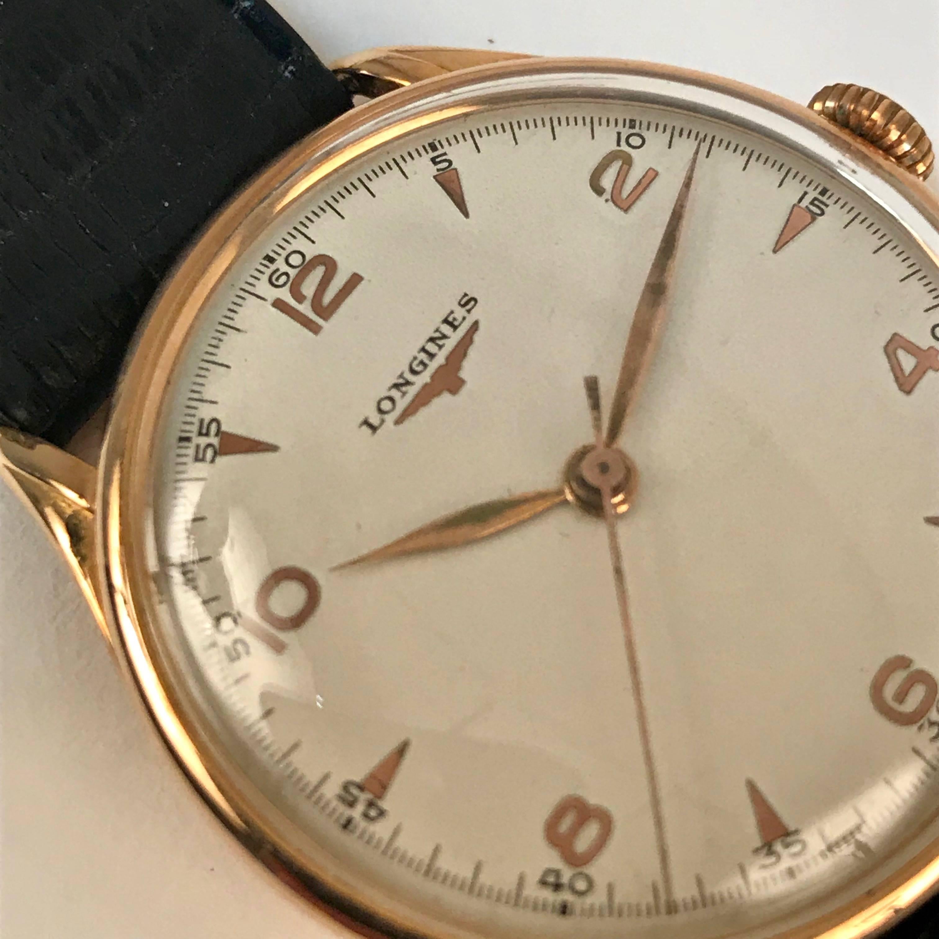 Longines Watch in Pink Gold, Manual Charge Extra Large, 1950s 2