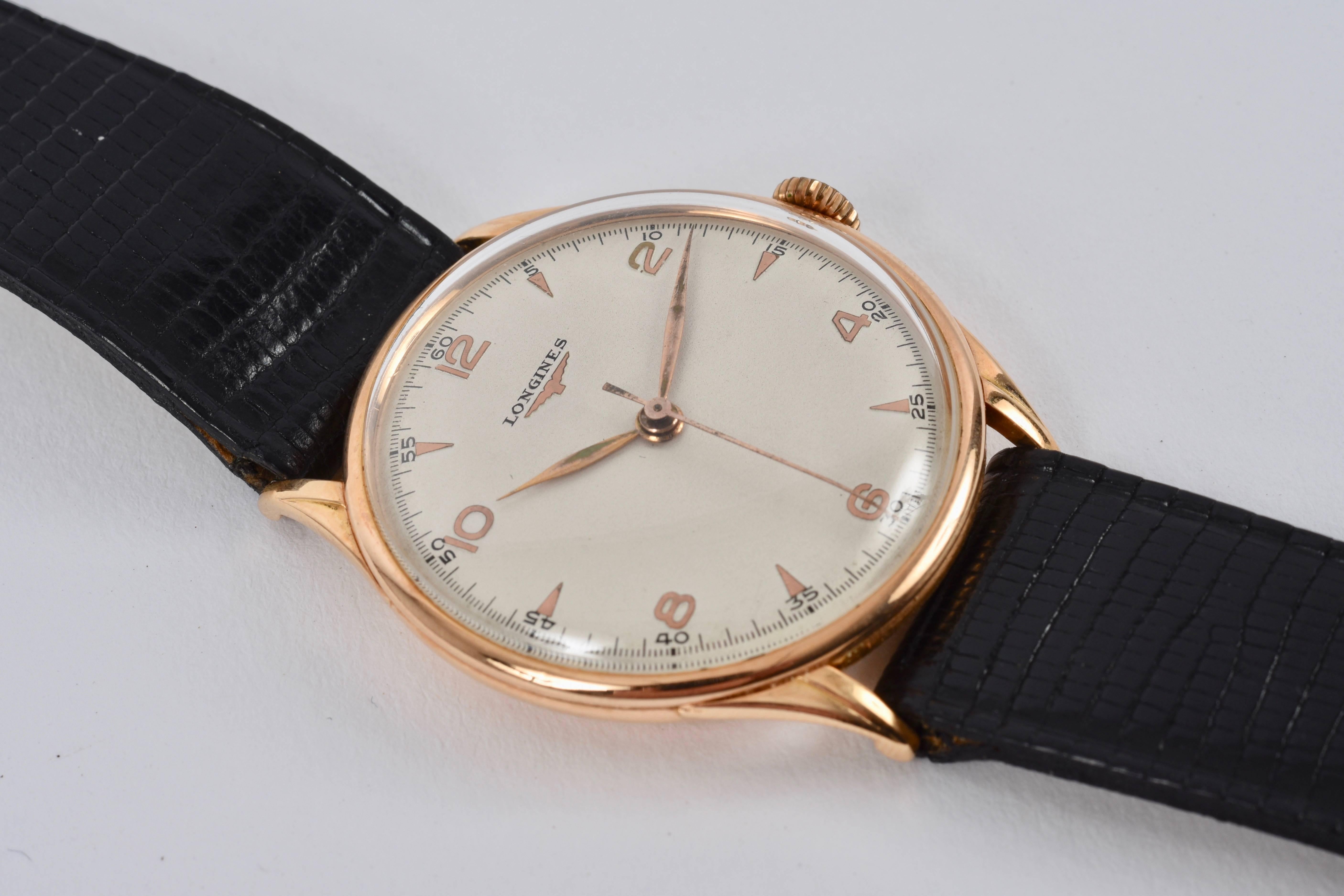 Swiss Longines Watch in Pink Gold, Manual Charge Extra Large, 1950s