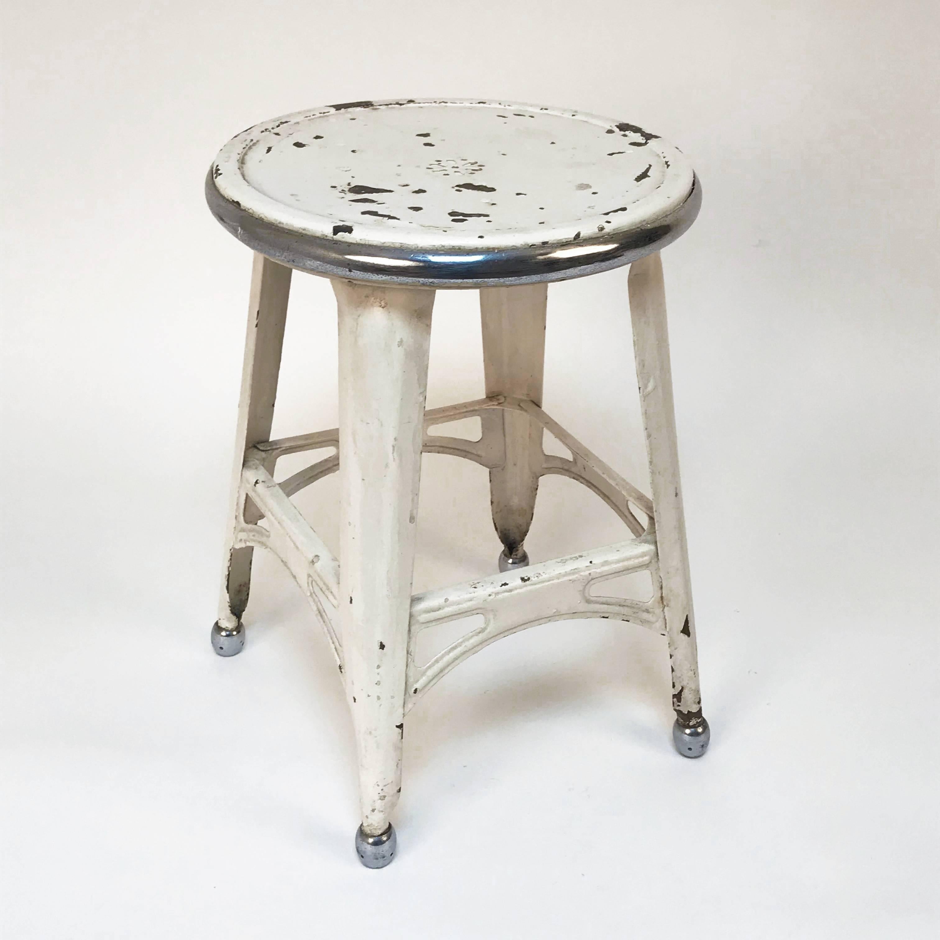 Industrial Style French Stool, in Painted Iron and Chromed Steel, 1940s, France 3