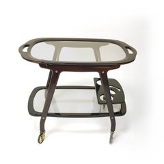 Italian Bar Cart Mahogany by Cesare Lacca, Servin Tray, Midcentury, 1950s