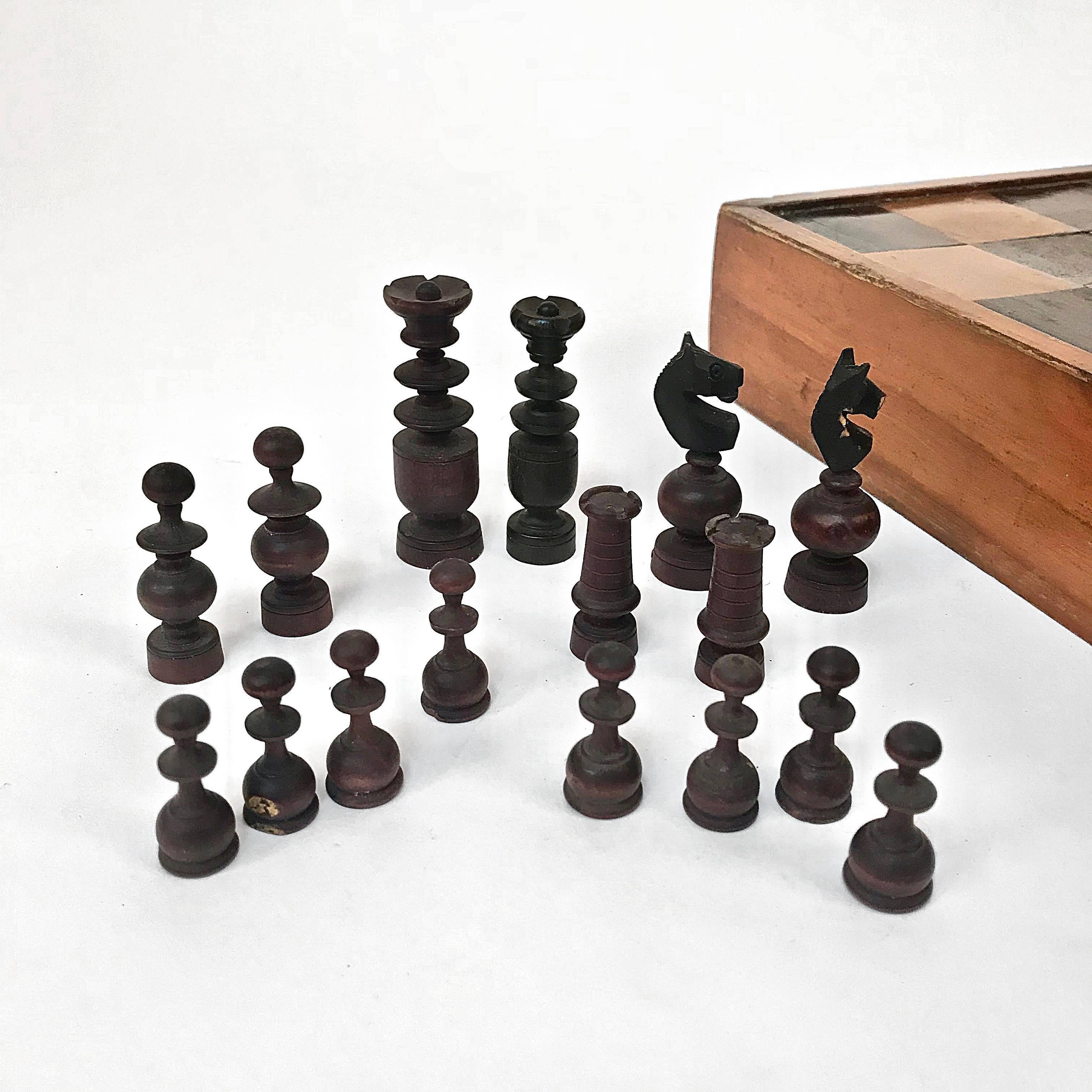 Wood Antique Chessboard Inlaid Inlay Chess or Checker Game 19th Century Checkerboard
