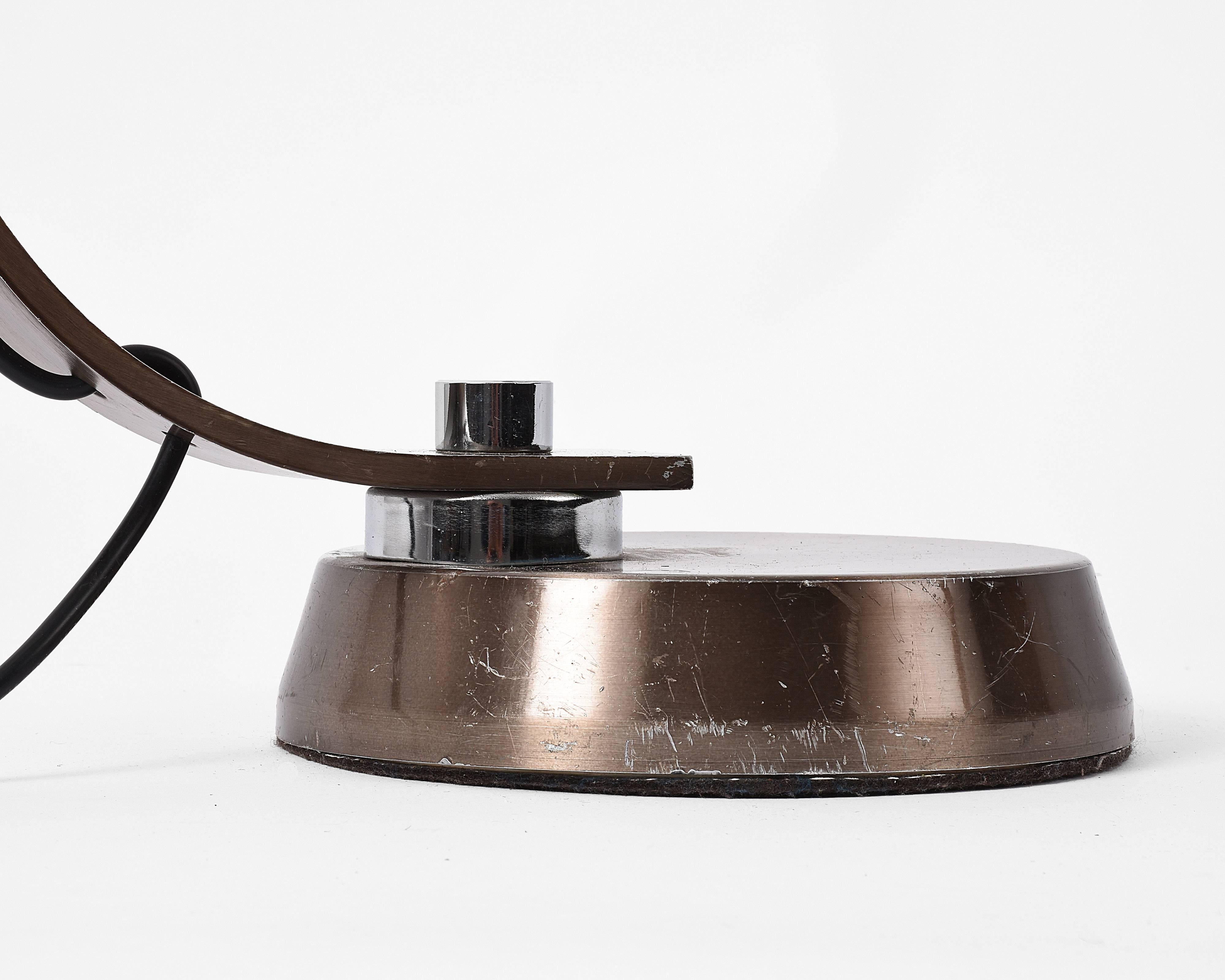 Late 20th Century Table Lamp in Brushed and Bronzed Aluminum 1970 Italian Attributed to Arredoluce
