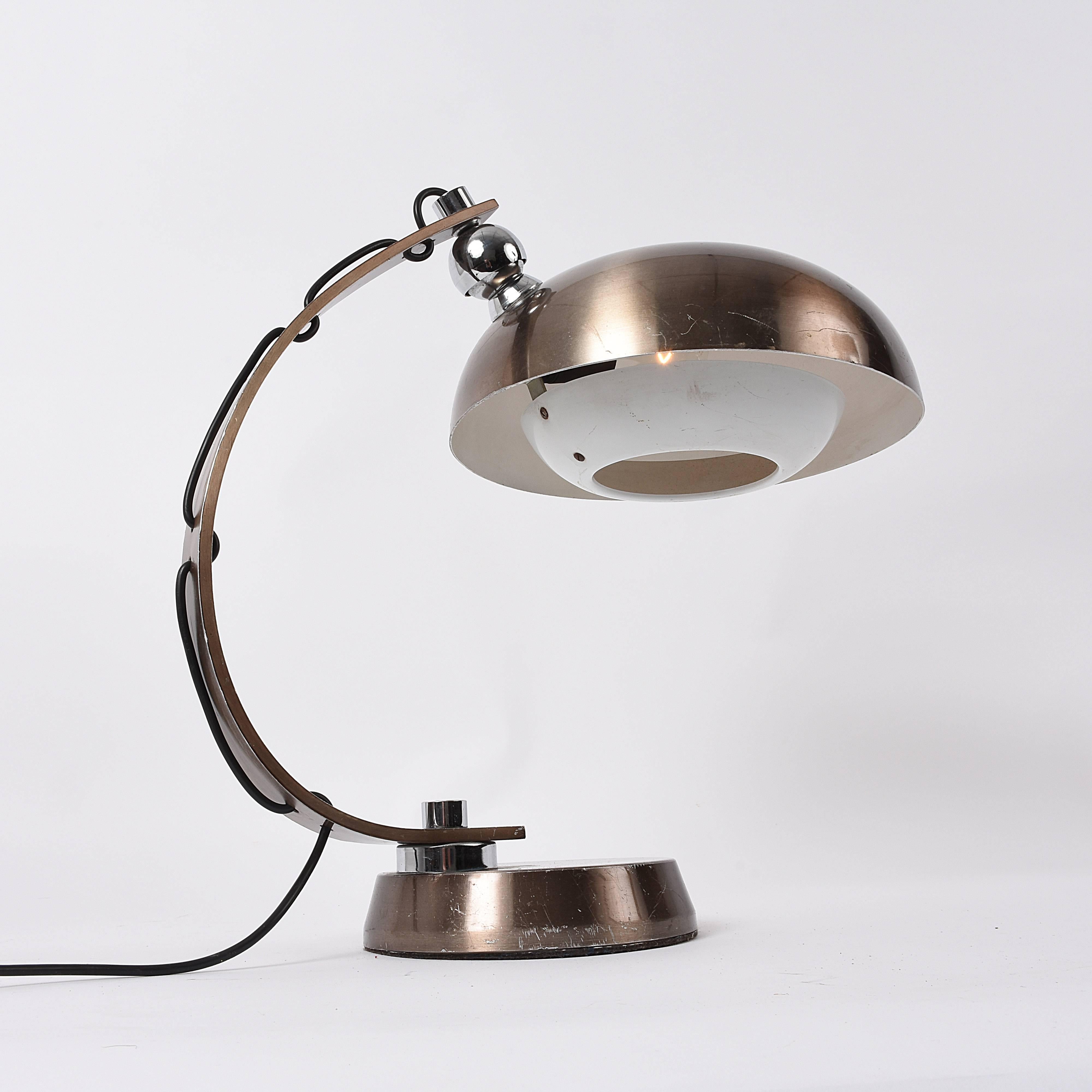 Metal Table Lamp in Brushed and Bronzed Aluminum 1970 Italian Attributed to Arredoluce