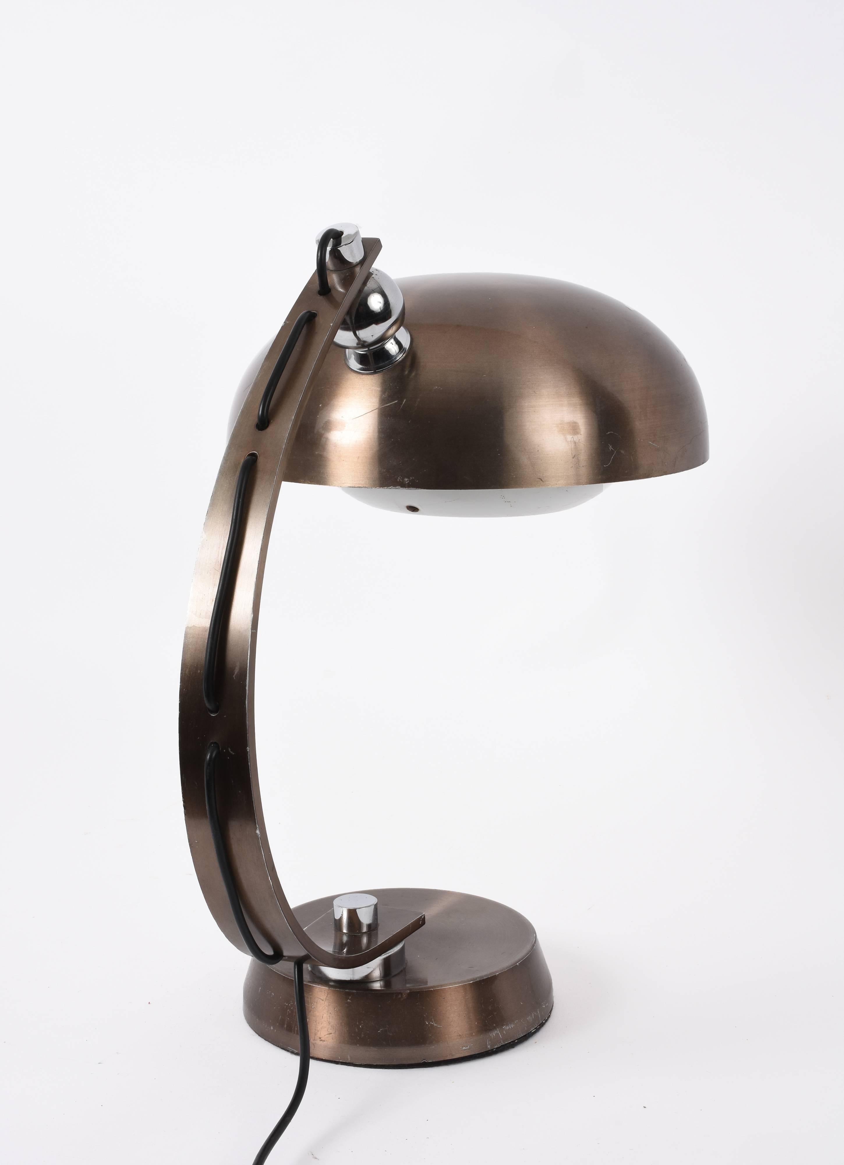 Mid-Century Modern Table Lamp in Brushed and Bronzed Aluminum 1970 Italian Attributed to Arredoluce