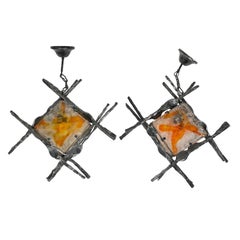 Pair of Tom Ahlstrom and Hans Ehrich Brutalist Midcentury Chandeliers Mazzega