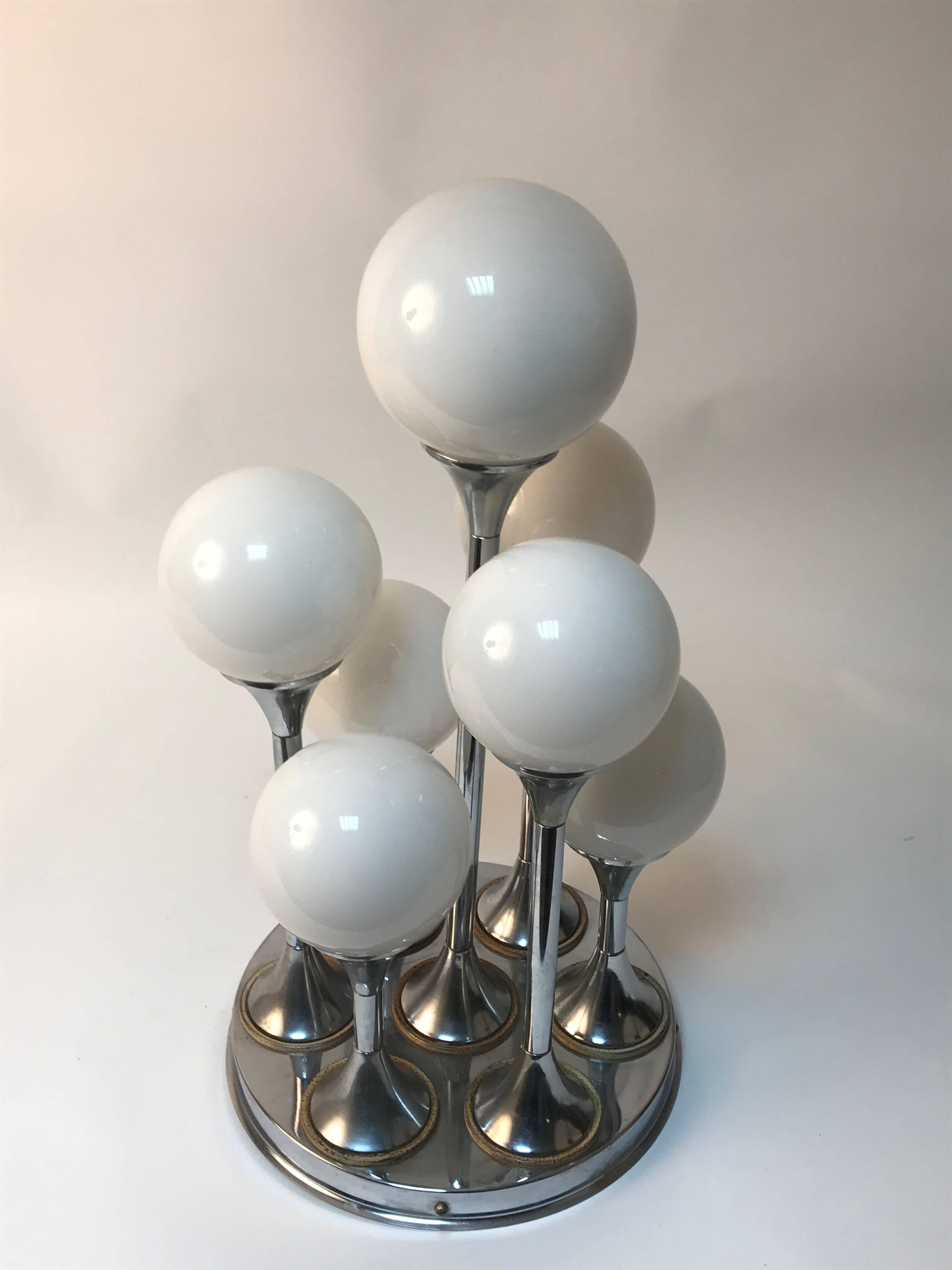 Space Age Seven Lights Chandelier Chrome and Glass Italian Lighting, 1970s 1