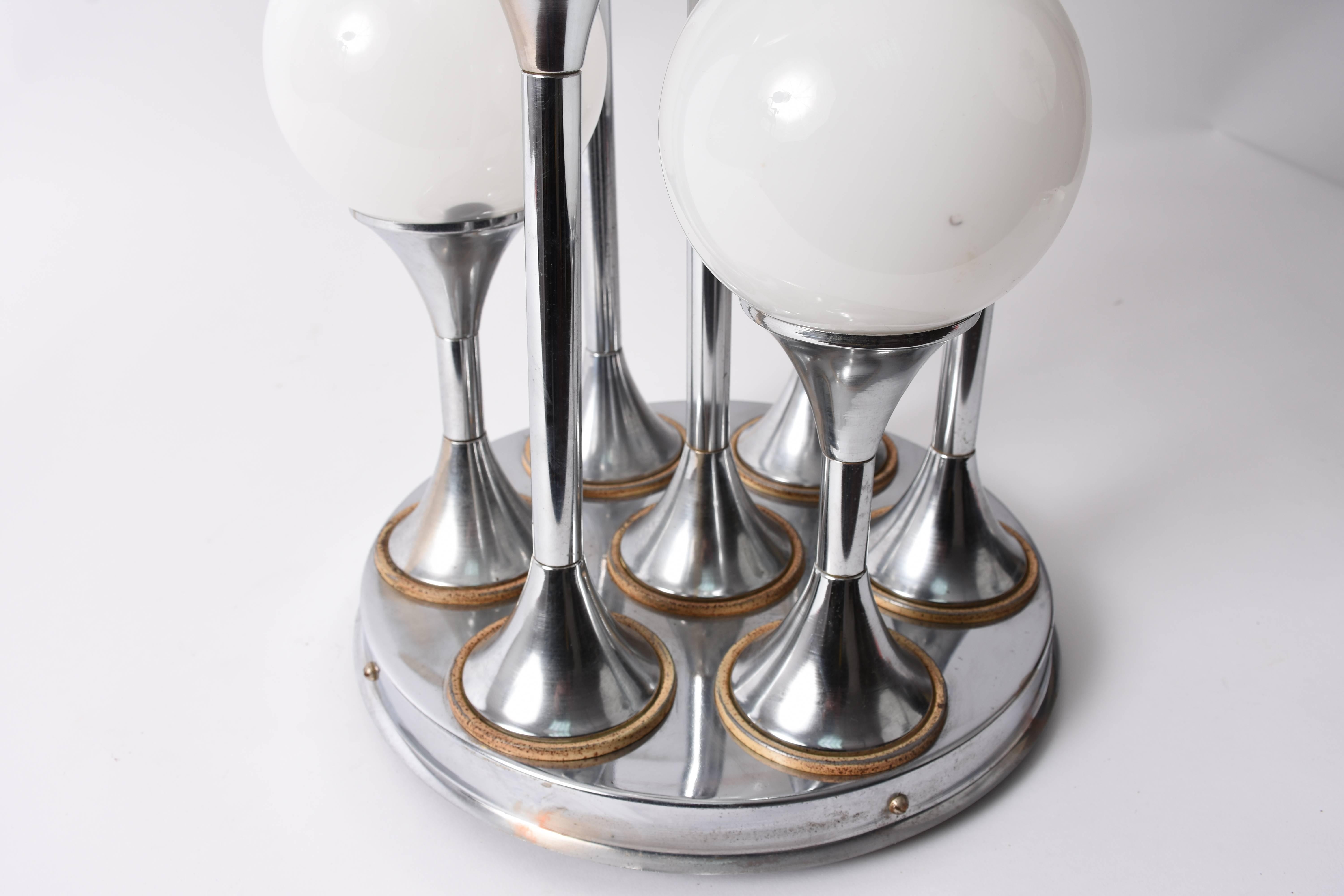 20th Century Space Age Seven Lights Chandelier Chrome and Glass Italian Lighting, 1970s