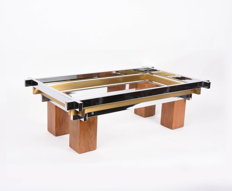Coffee Table Chrome Br And Wood Attributed To Nucci Vals Coffee Table Chrome Br And Wood Attributed To Nucci Vals Italy 1970s For