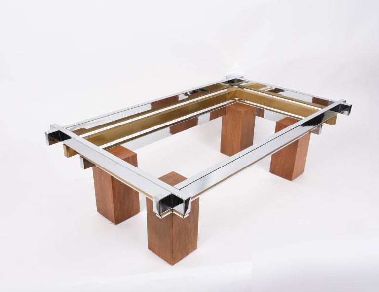 Coffee Table Chrome Br And Wood Attributed To Nucci Vals Coffee Table Chrome Br And Wood Attributed To Nucci Vals Italy 1970s For