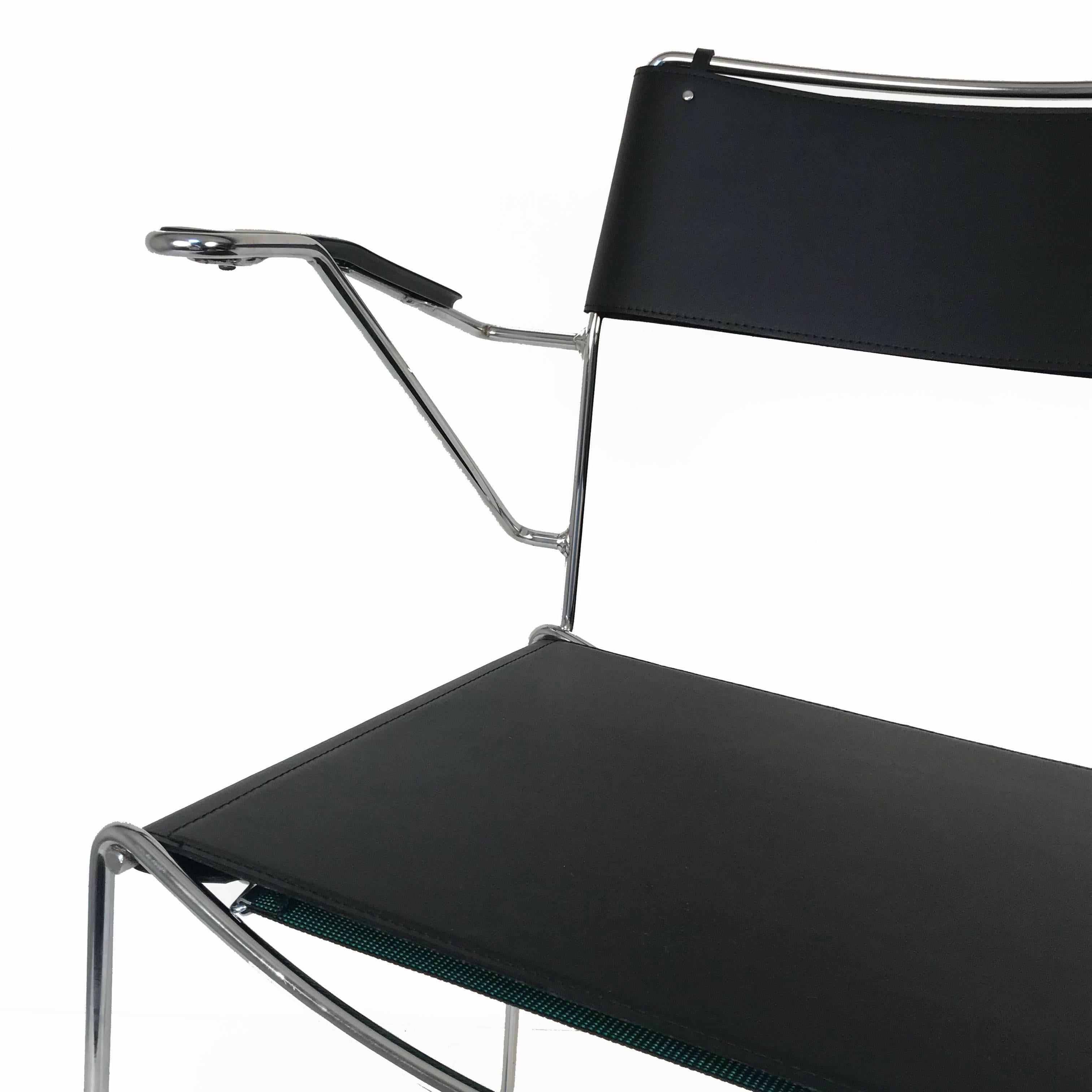 Set of Six Chair with Armrests in Steel and Leather Stackable Italian by Belotti 4