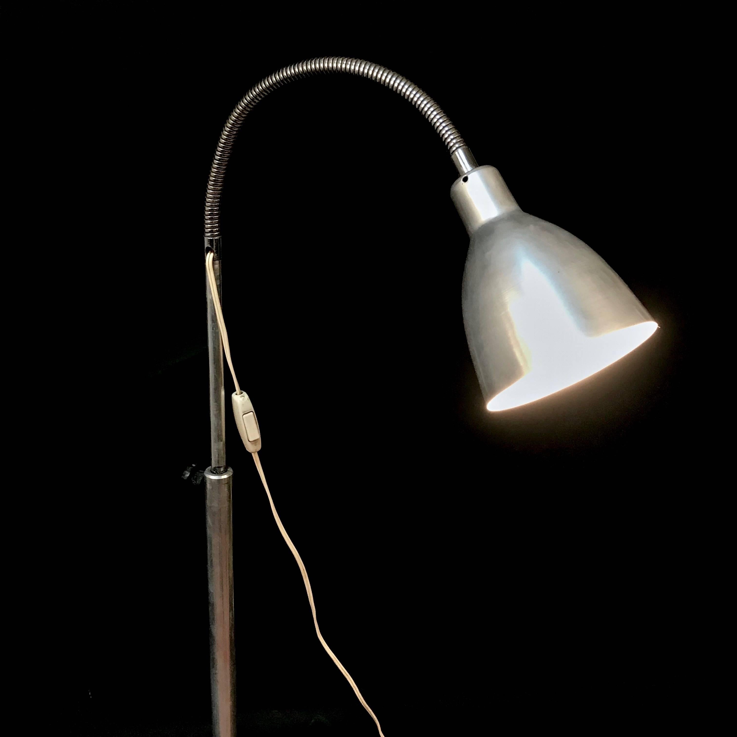 Aluminum Industrial Metal Medical Floor Lamp, Italy, 1950s Aluminium and Iron, Extensible