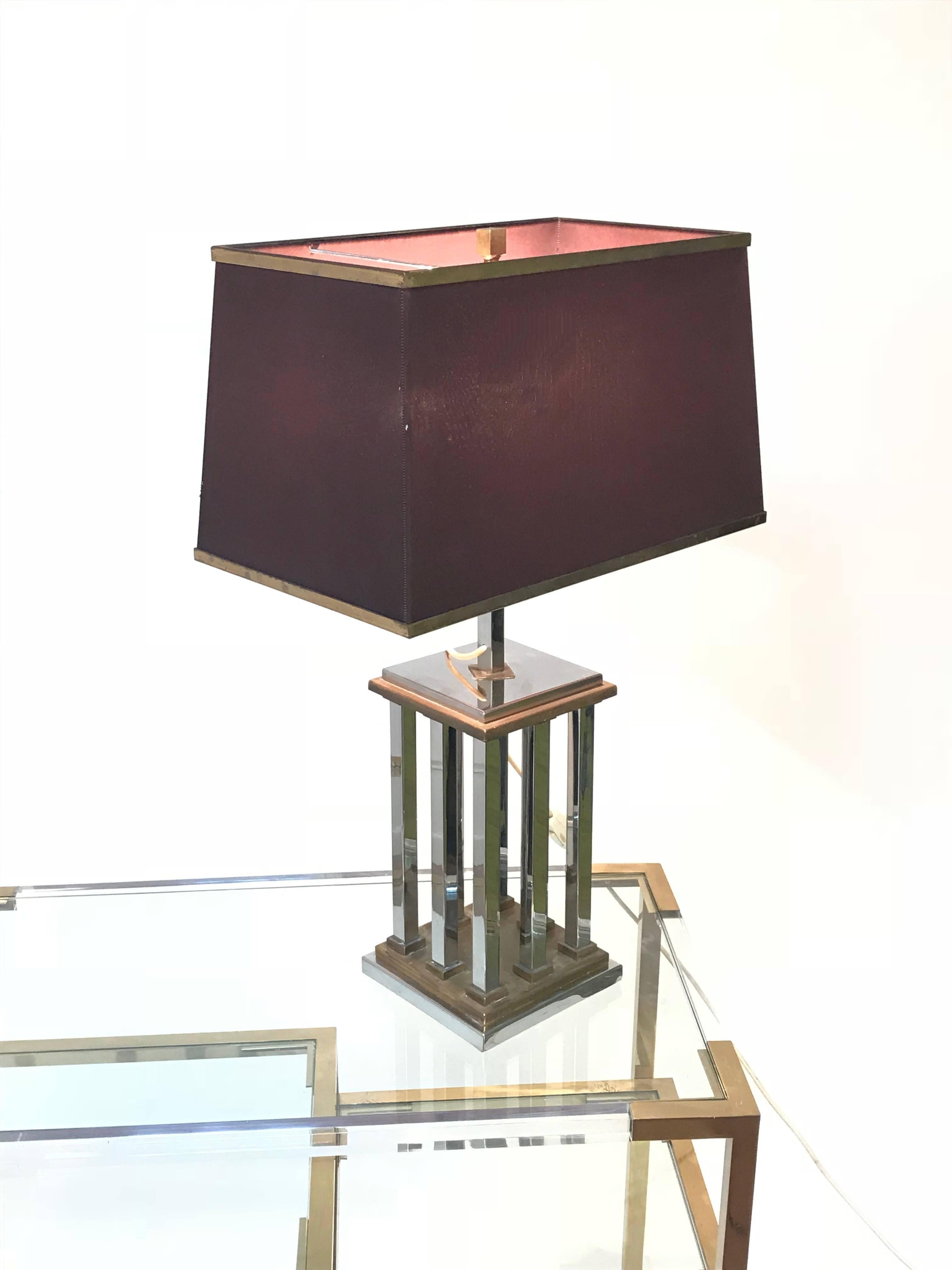 1970s Italian Chrome and Brass Lamp by Romeo Rega, Vintage Table Lamp, Italy 1