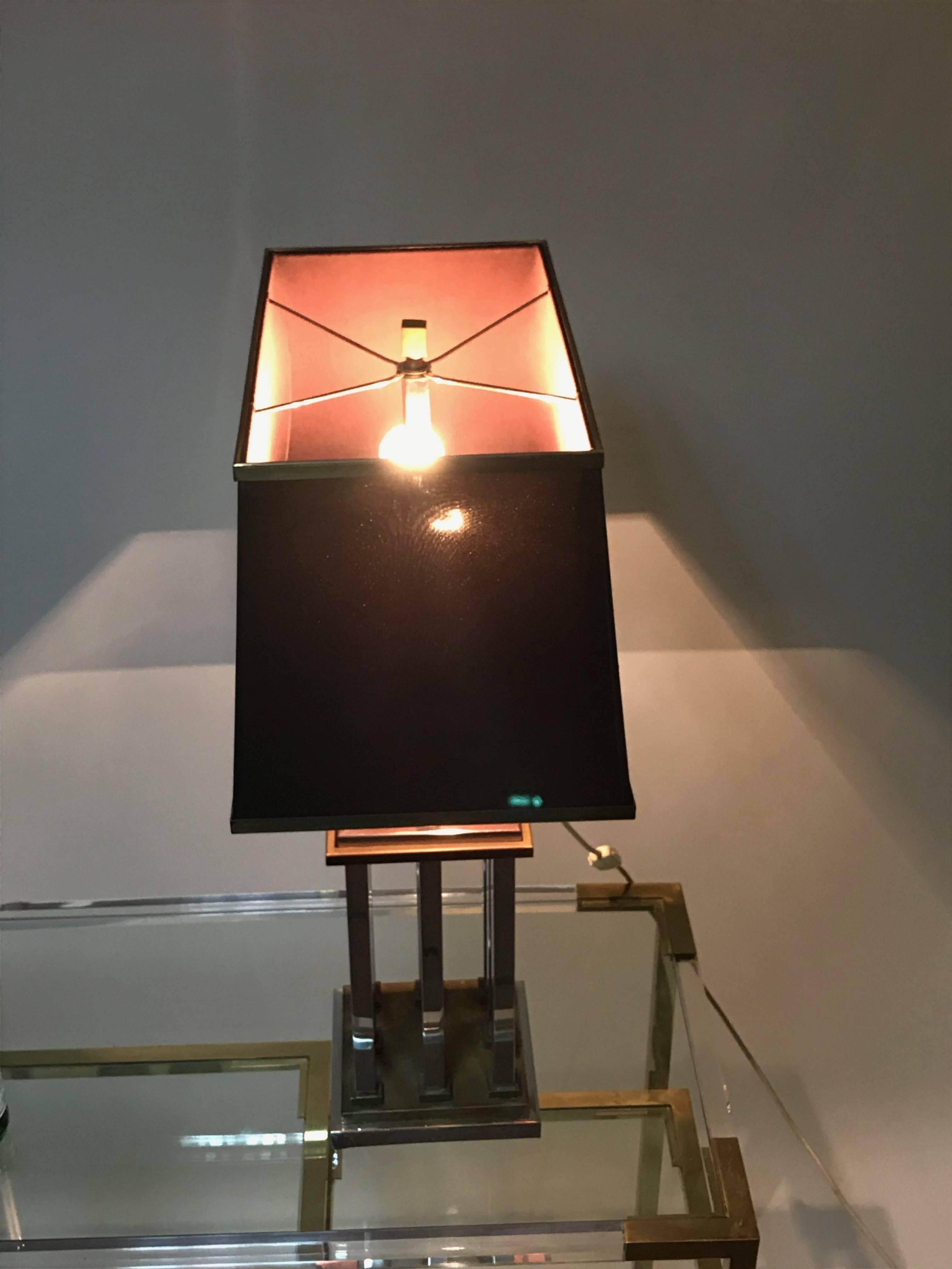 1970s Italian Chrome and Brass Lamp by Romeo Rega, Vintage Table Lamp, Italy 2