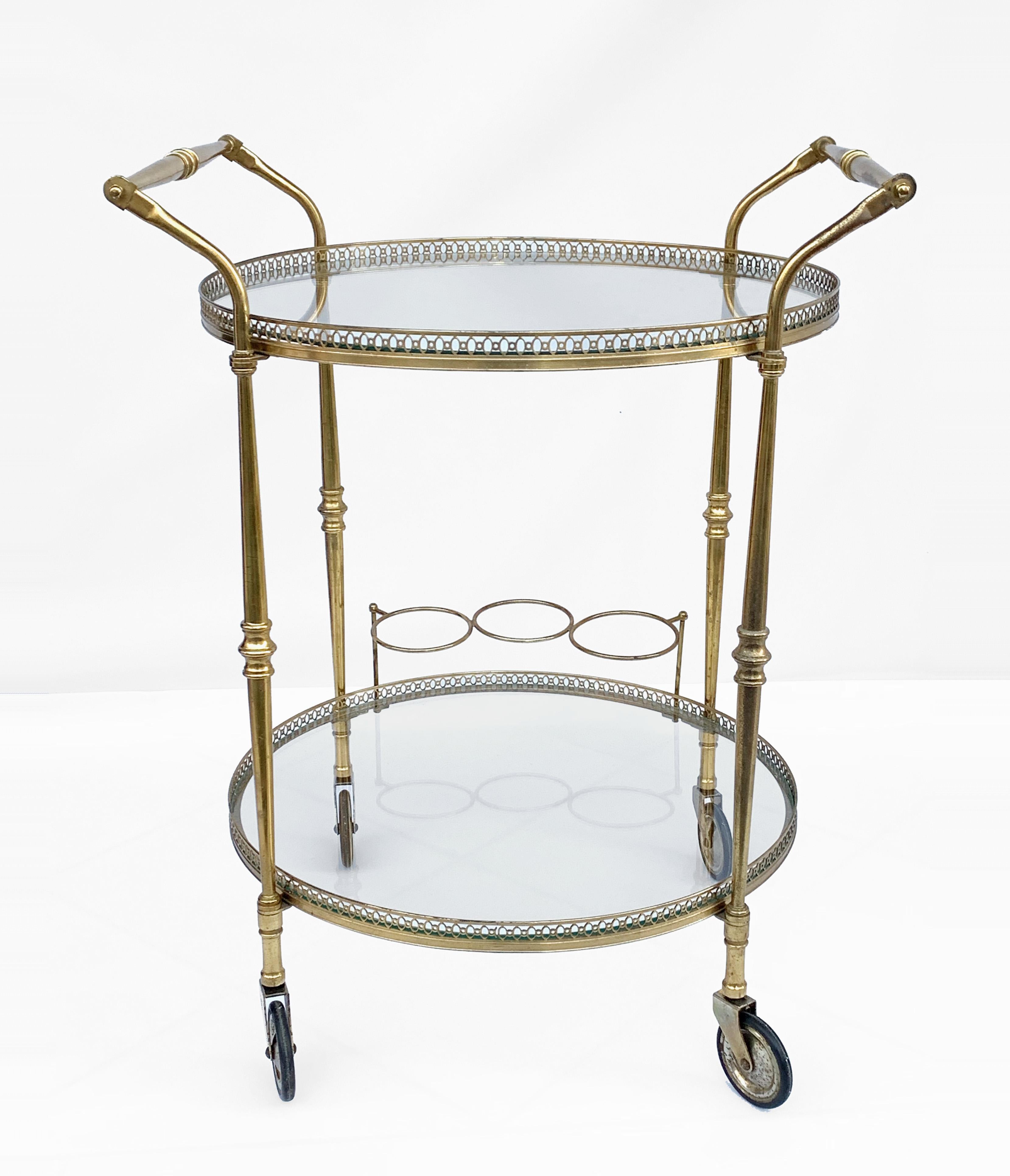 French Round Bar Trolley of Maison Baguès, Bar Cart with Bottle Holder, France, 1950s For Sale