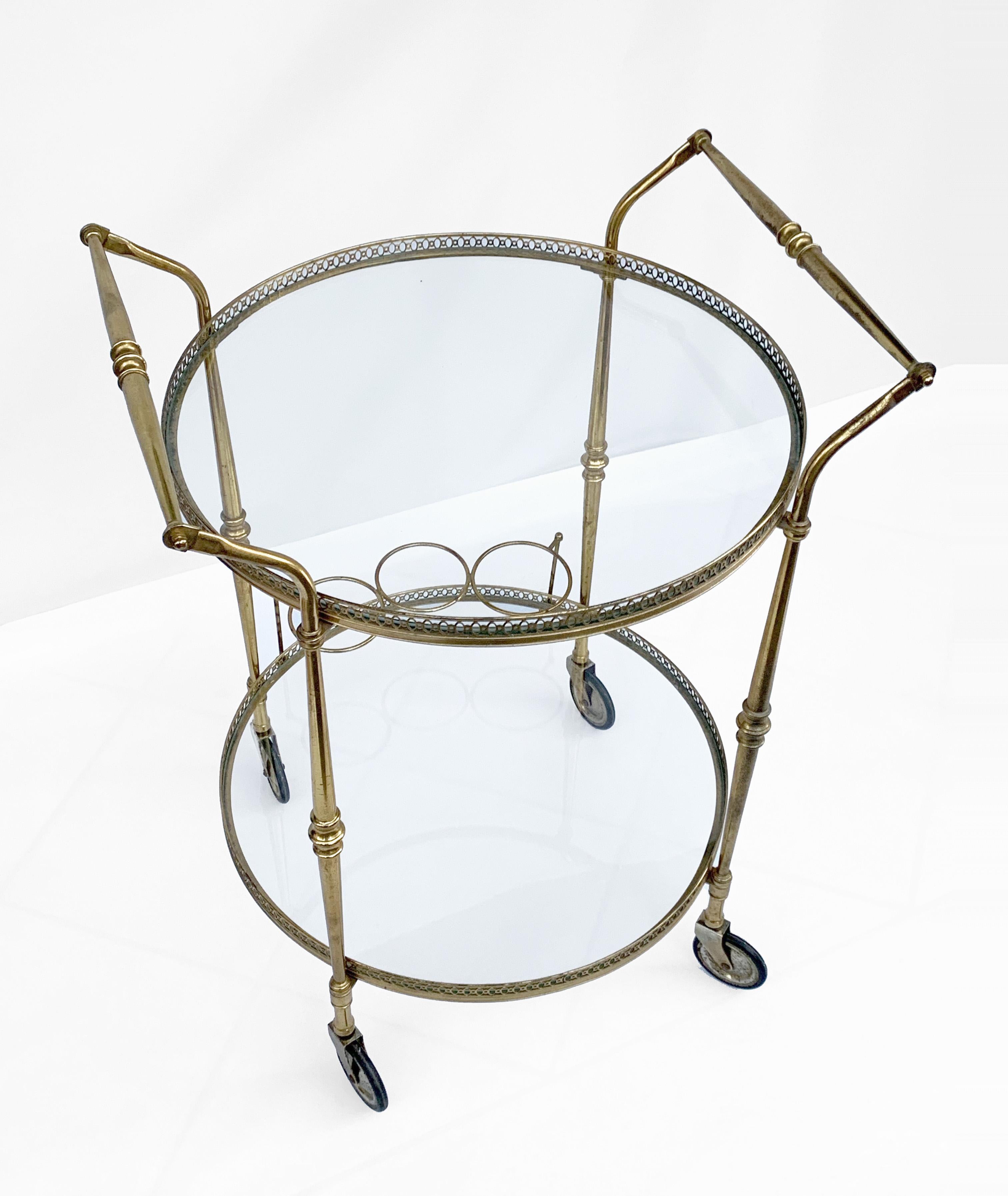 Round Bar Trolley of Maison Baguès, Bar Cart with Bottle Holder, France, 1950s In Fair Condition For Sale In Roma, IT