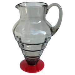 Verre fumé et verre rouge Napoleone Martinuzzi pour Venini Italian Carafe, années 1930