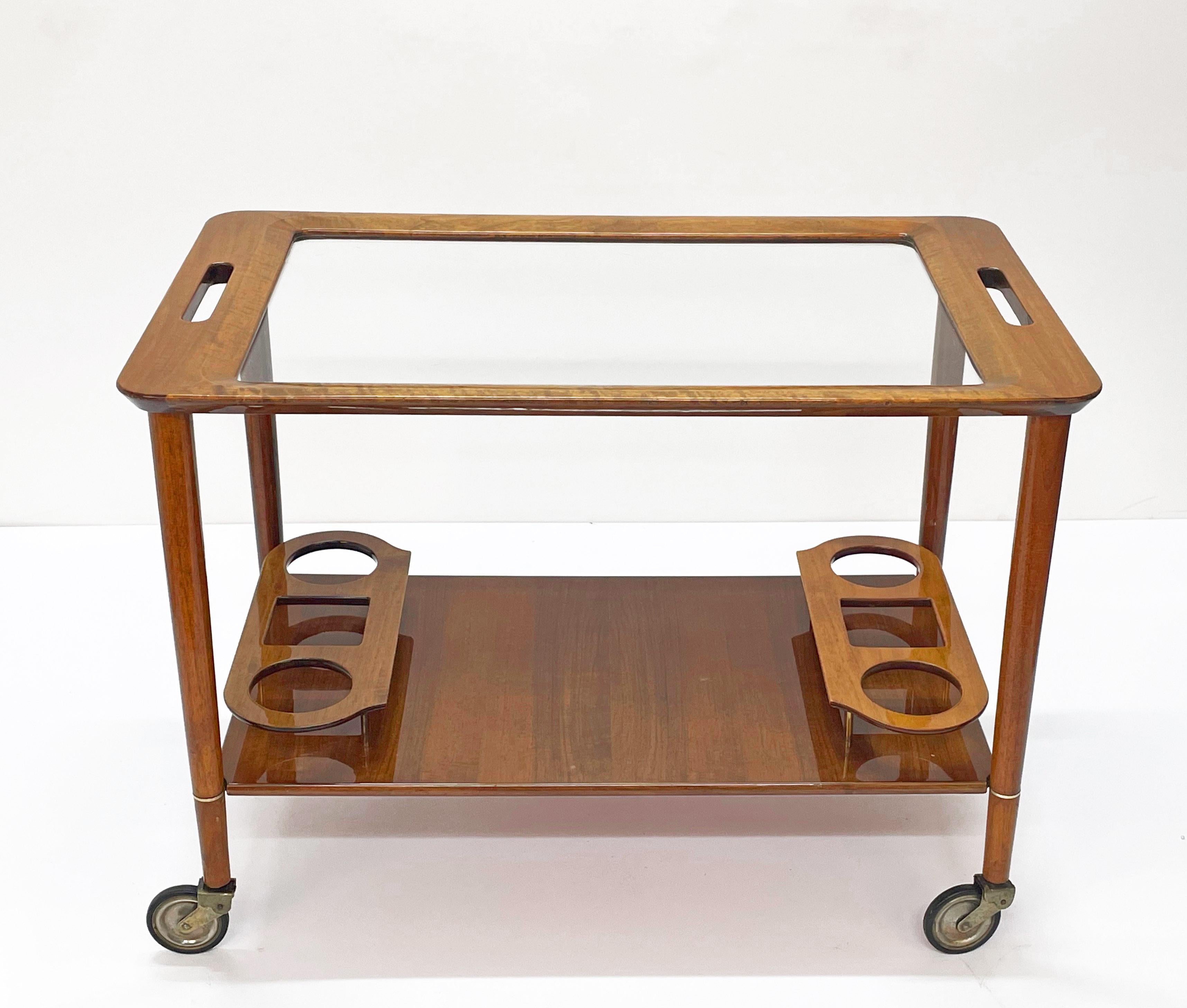 20th Century Midcentury Cesare Lacca White Walnut Wood Italian Bar Cart, 1950s For Sale