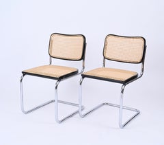Pair of Midcentury Marcel Breuer Chrome and Rattan Cesca Chairs for Gavina 1970s