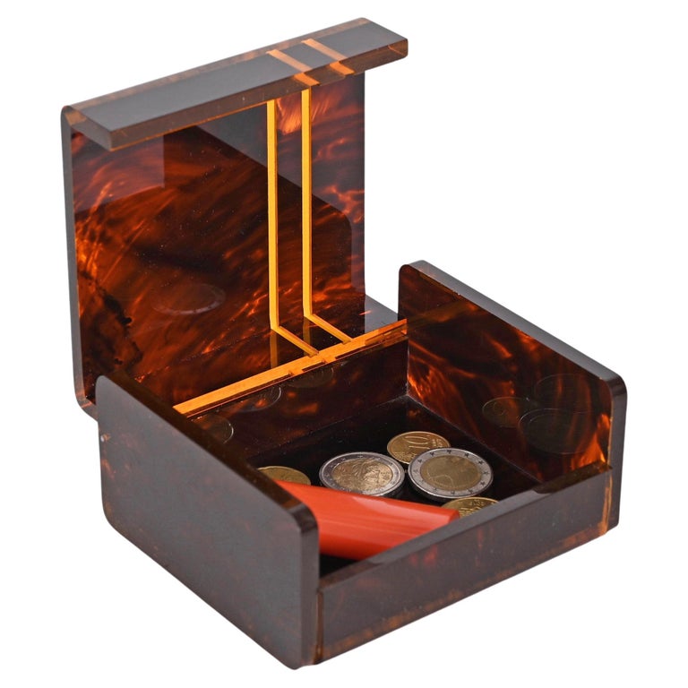 Christian Dior Midcentury French Lucite Jewelry Box with Tortoise