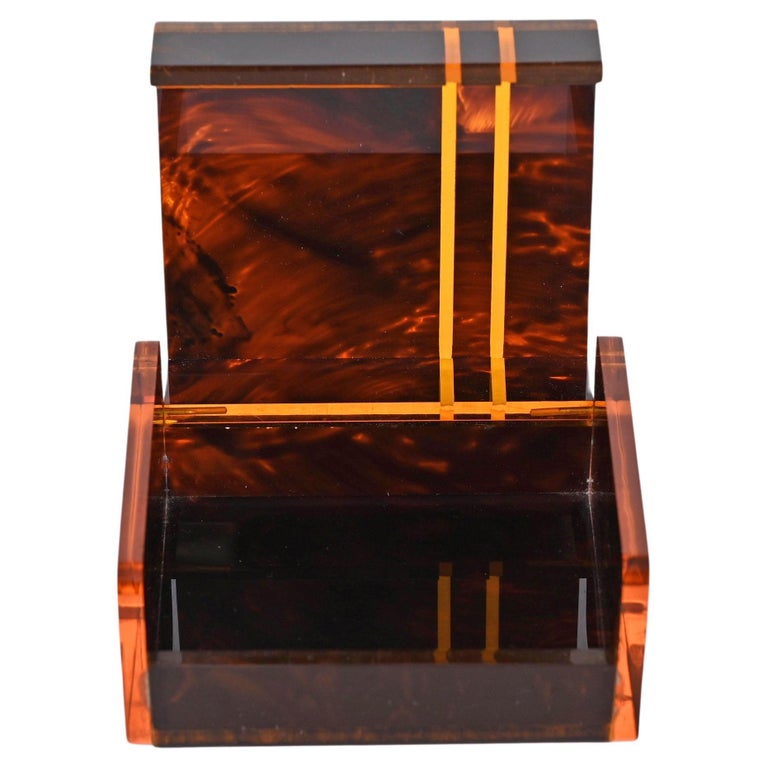 Christian Dior Midcentury French Lucite Jewelry Box with Tortoise Effect, 1970s For Sale at 1stDibs