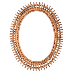 Albini Mid-Century French Riviera Bamboo and Rattan Oval Italian Mirror, 1960s