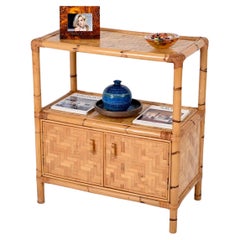 Credenza mobile di metà secolo in rattan intrecciato e bambù, Italia, anni 
70