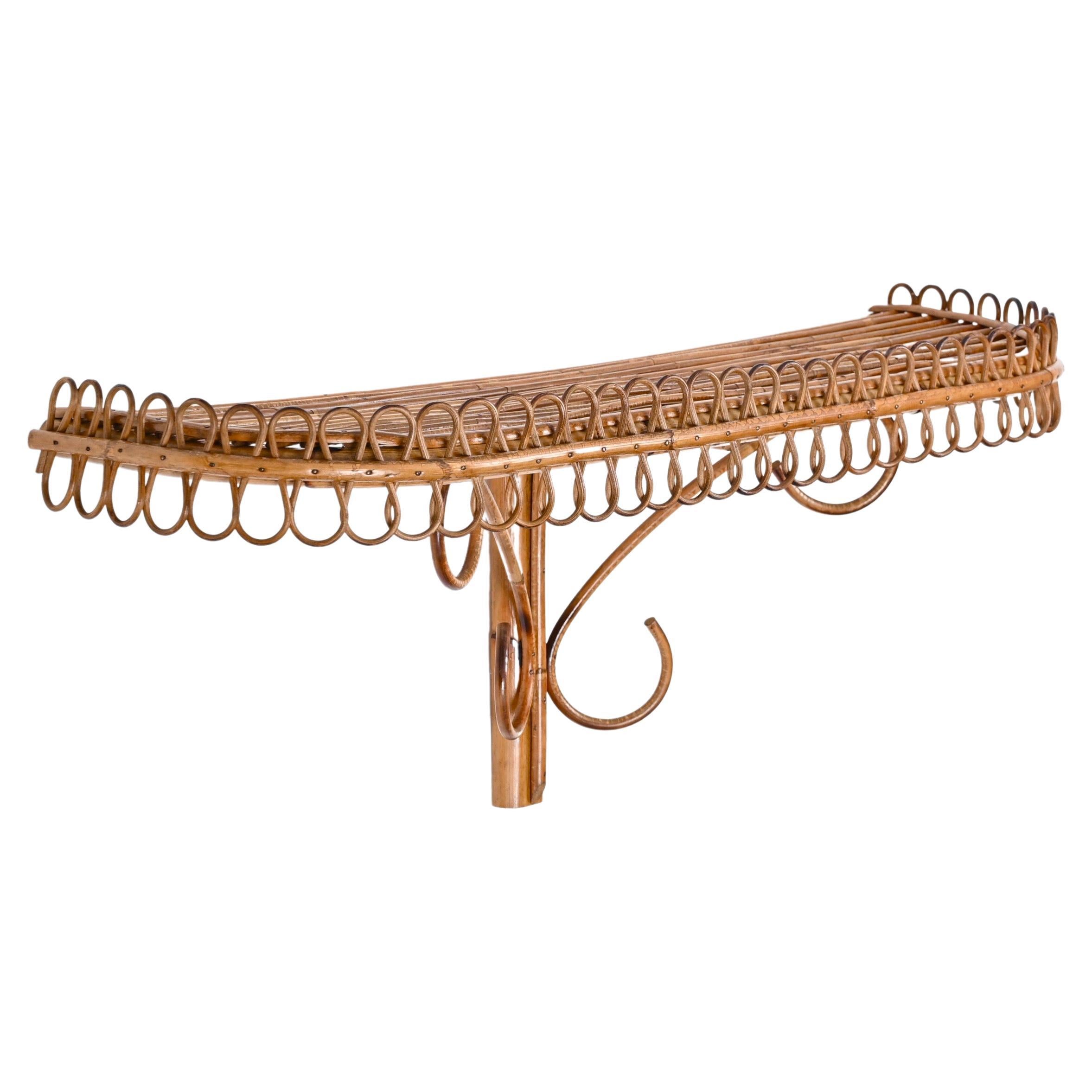 Midcentury Wall Shelf or Console, Rattan and Bamboo, Franco Albini, Italy, 1960s