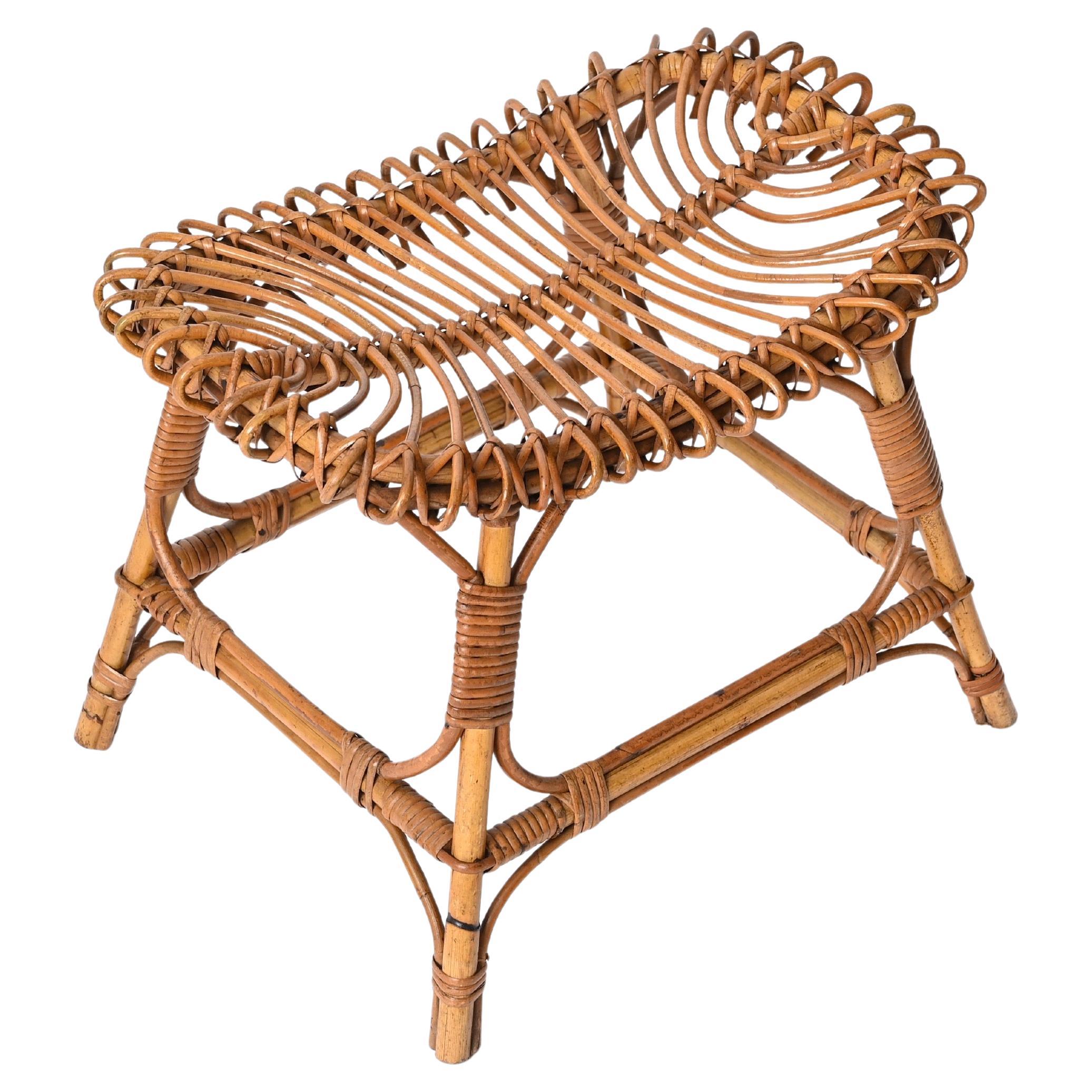 Franco Albini Mid-Century Rattan, Bamboo and Wicker, Pouf, Ottoman, Italy 1960s